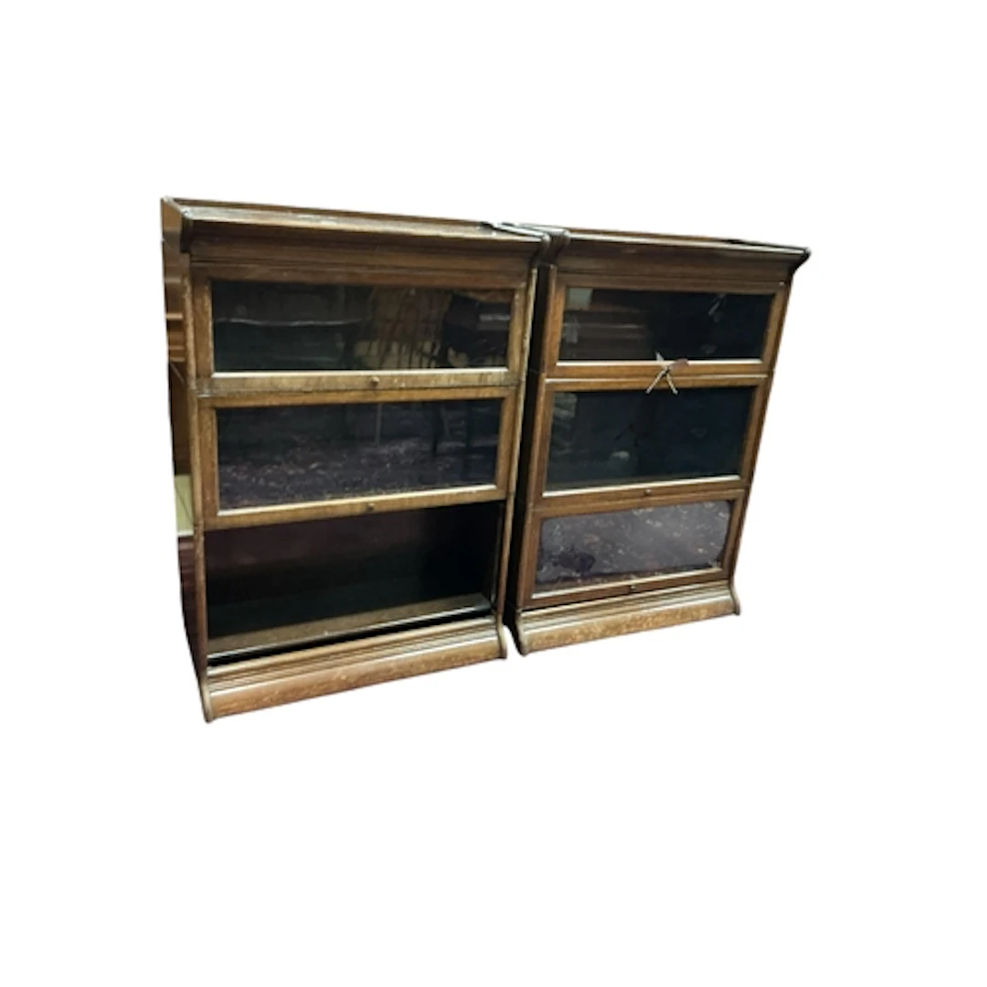 A pair of Globe Wernicke style oak three section bookcases, ...