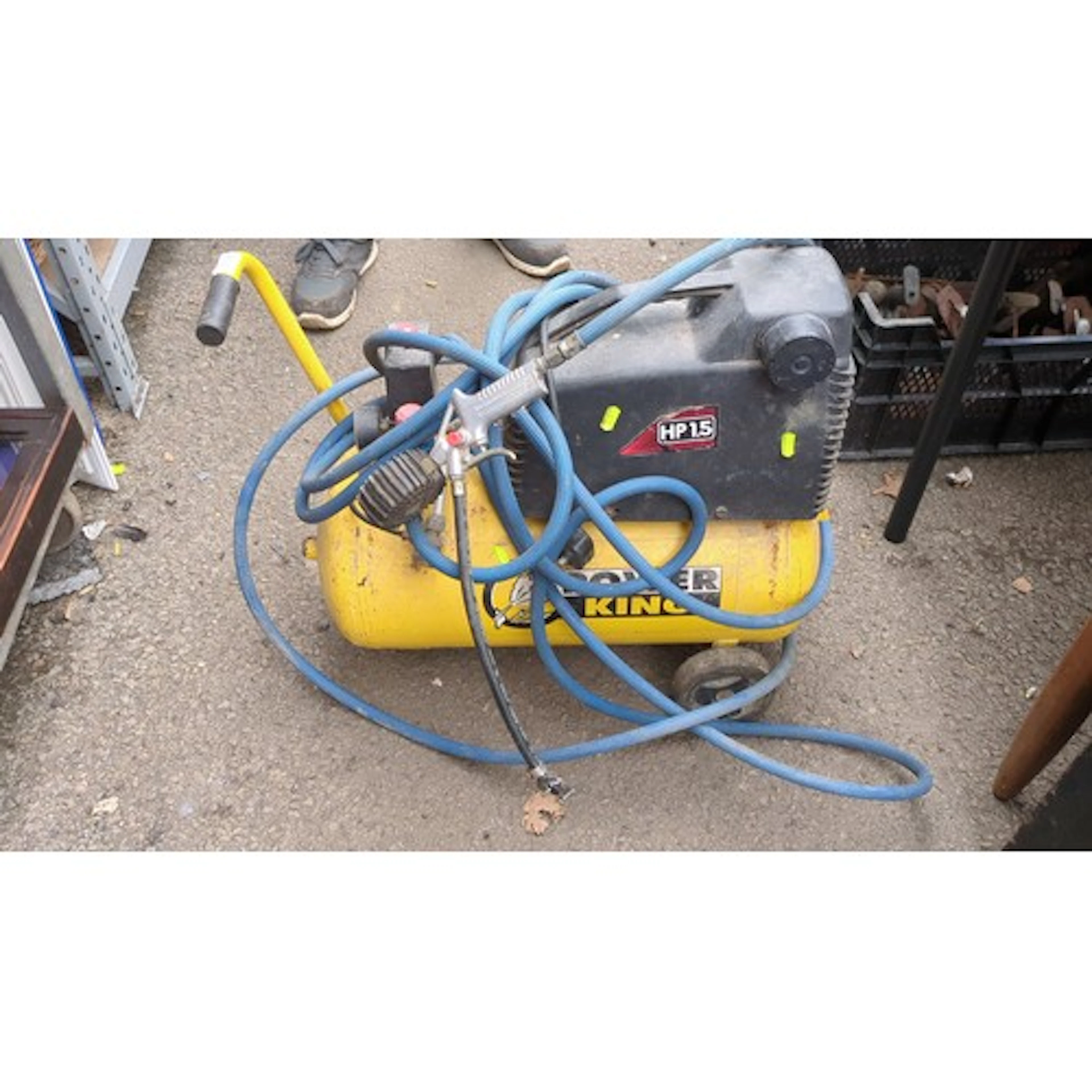 Power King wheeled electric air compressor, labelled 1.5 HP,...