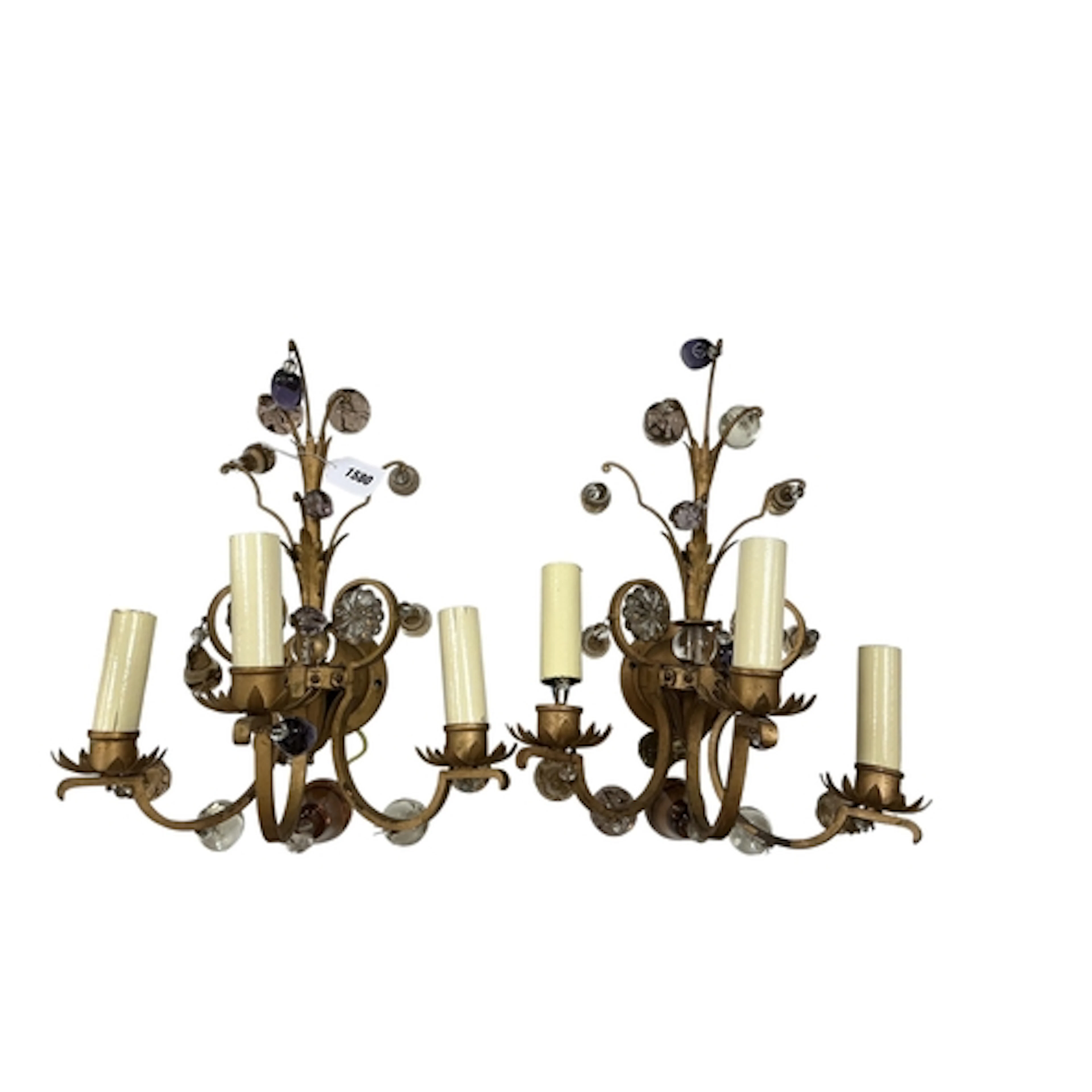 A pair of mid century Venetian gilt metal triple branch wall...