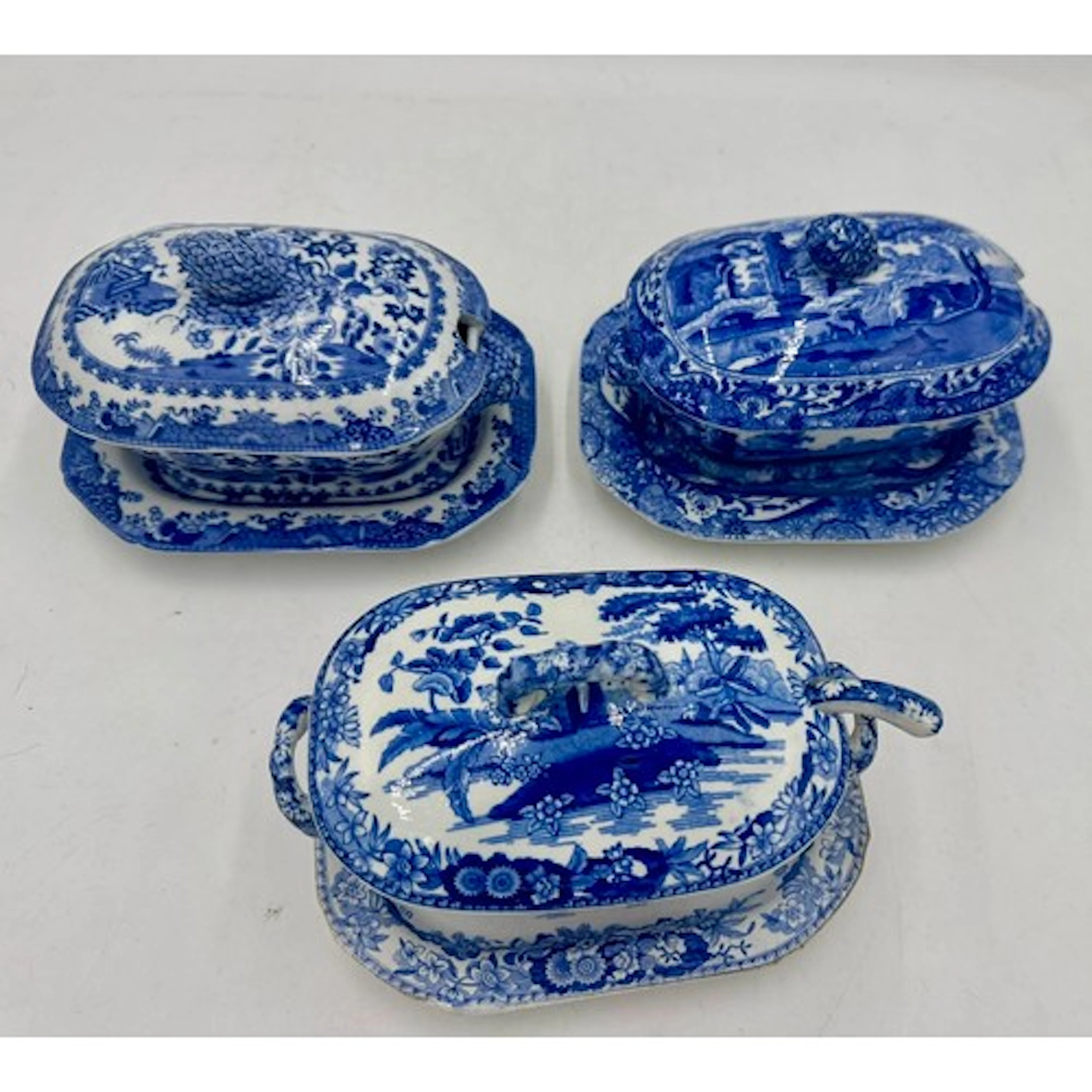 Three 19th century blue and white transfer-printed Spode and...