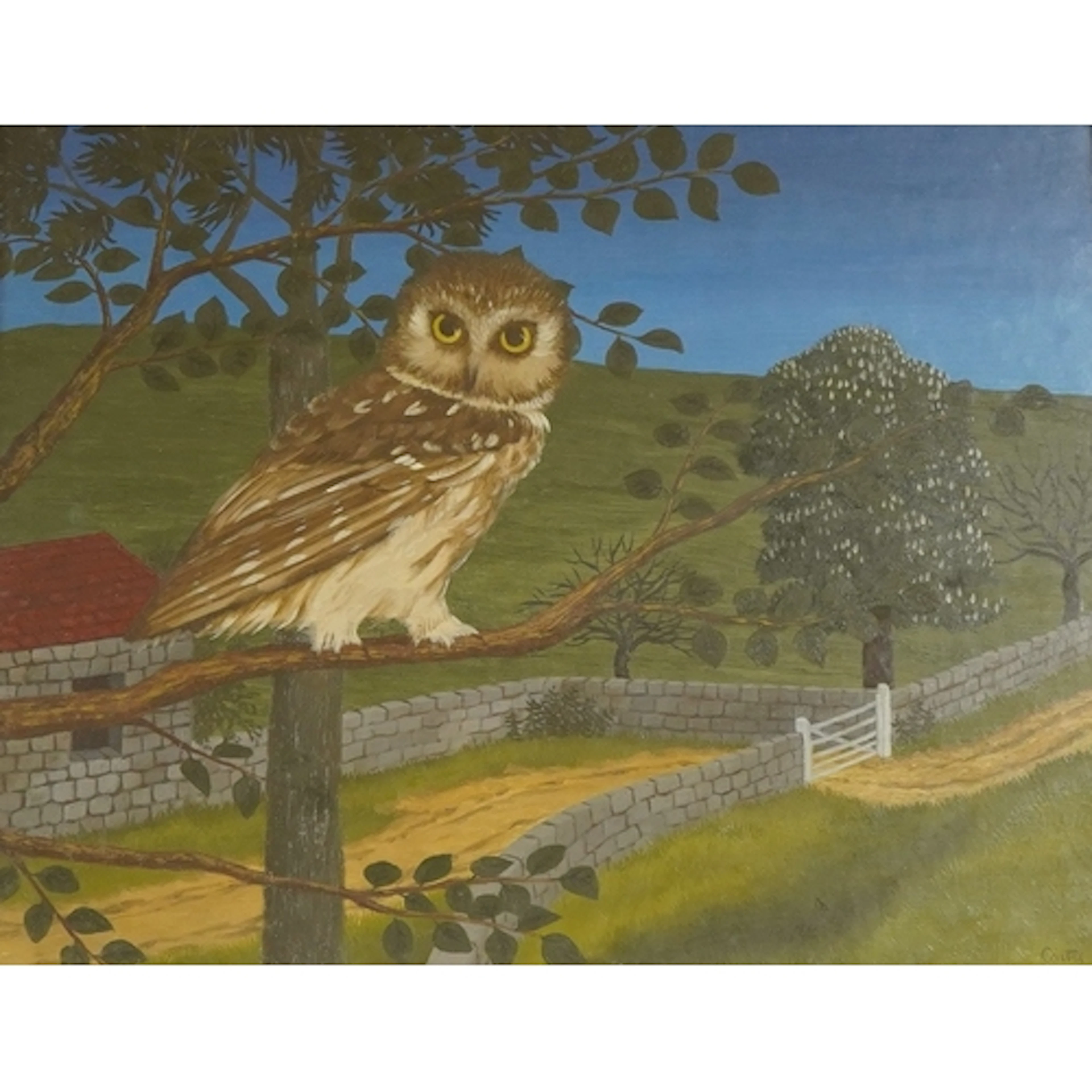 Bernard Carter (1920-2014), owl in a landscape, signed, oil ...