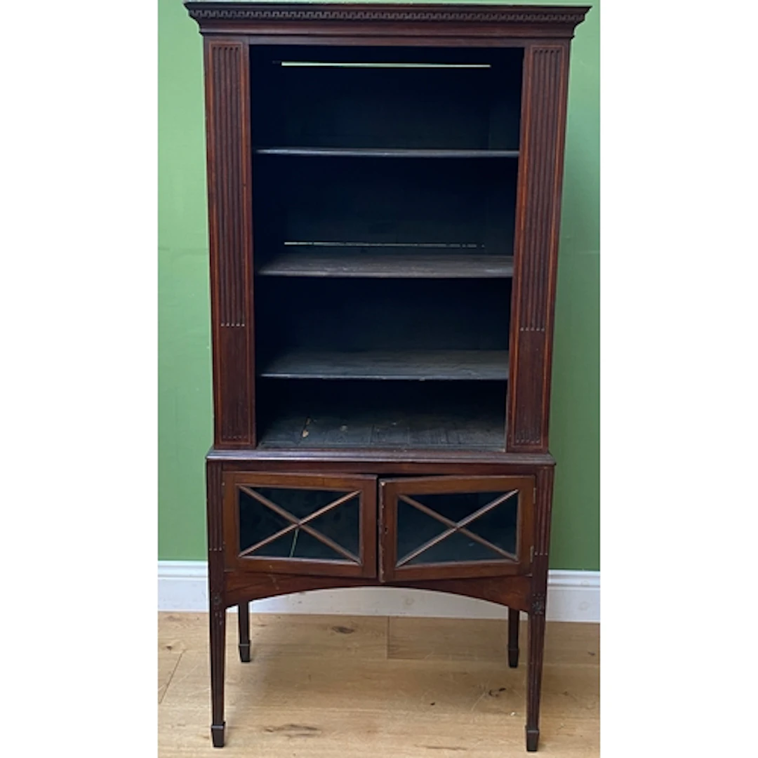 A mahogany bookcase with glazed doors below, 76x44x156cmH