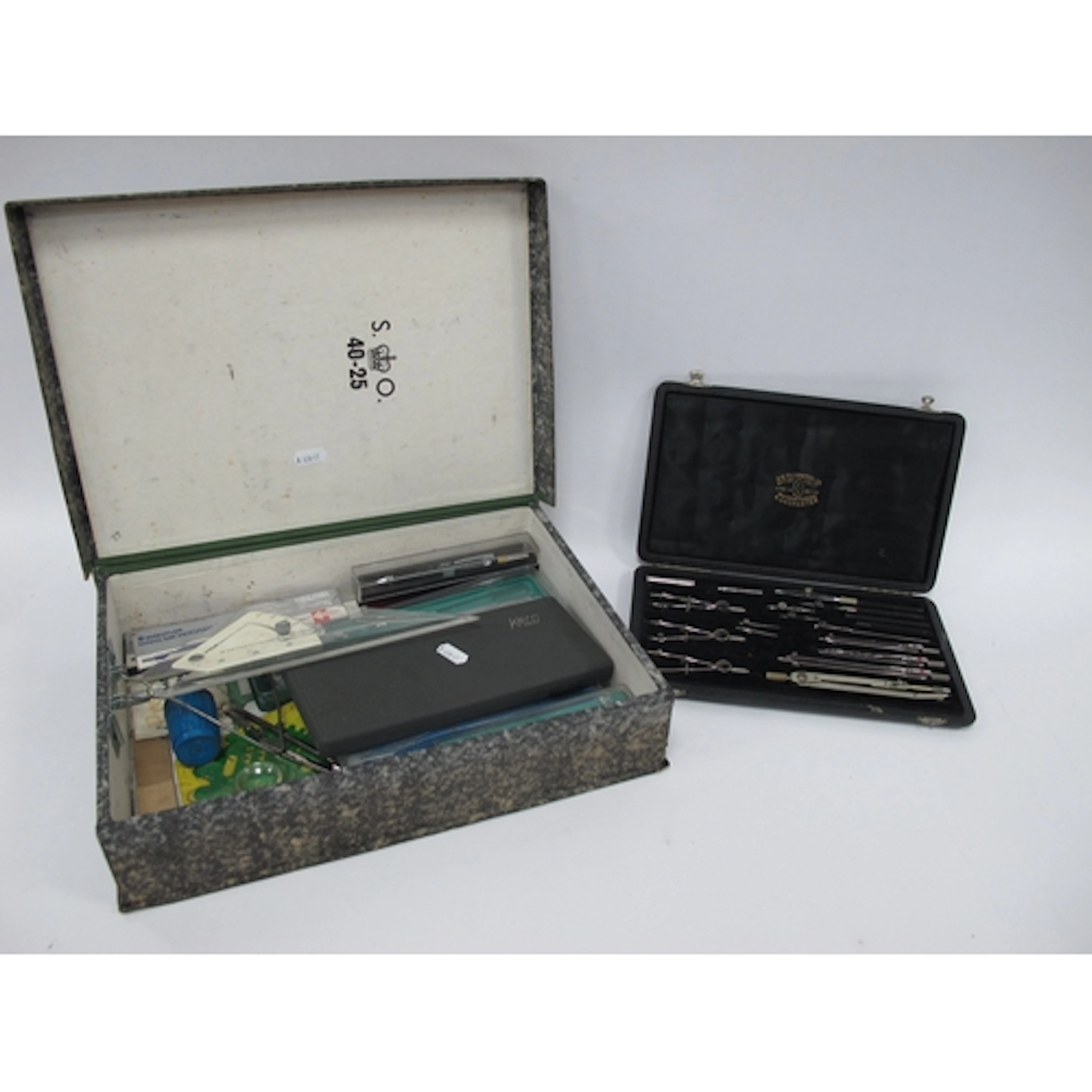 Vintage technical drafting and geometry instruments, includi...