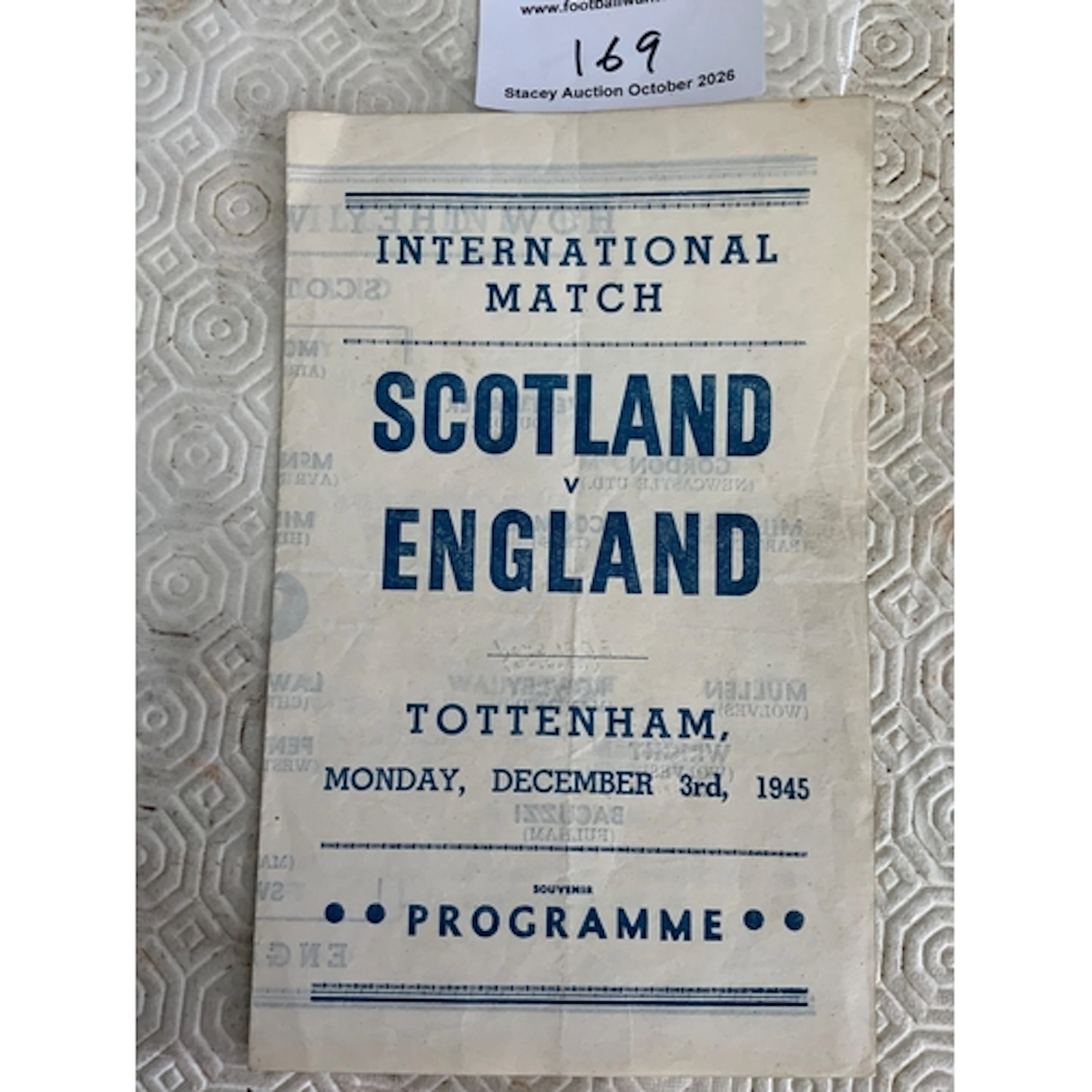 1945 England v Scotland Army Pirate Football Programme: Play...