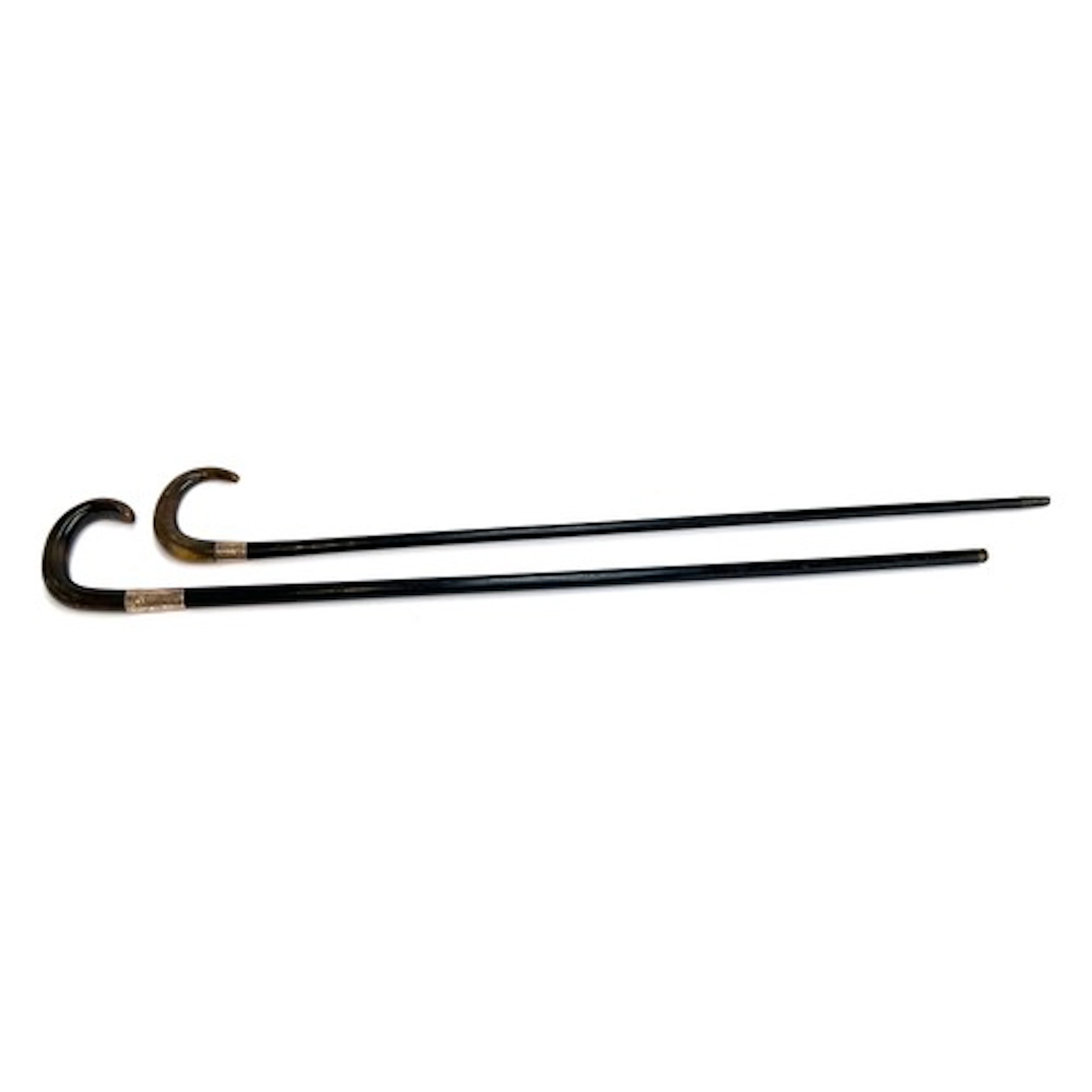 Two 19th century horn handled ebonised walking canes with si...