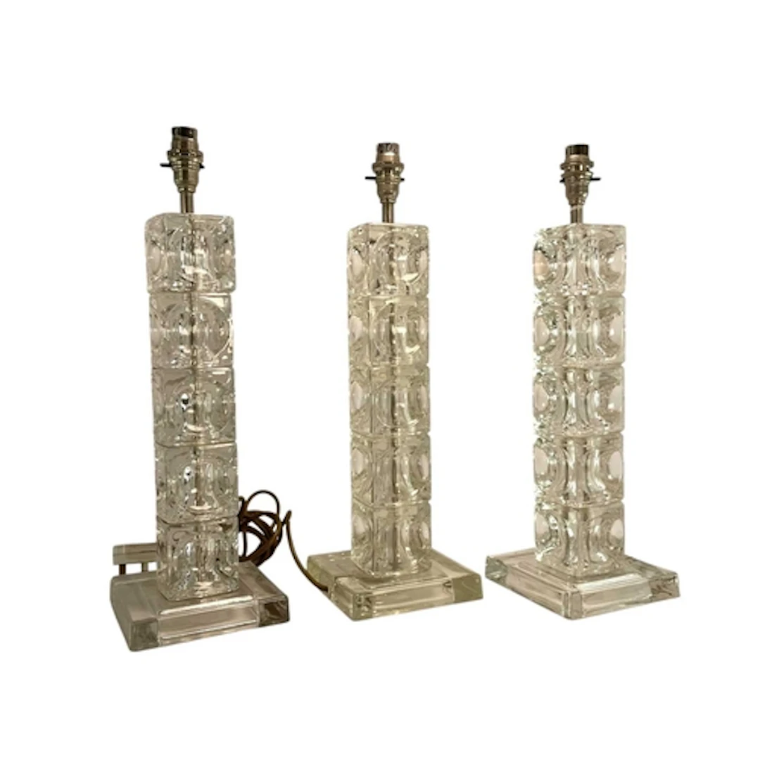 Three designer retro 20th century glass stacking cubes desk ...
