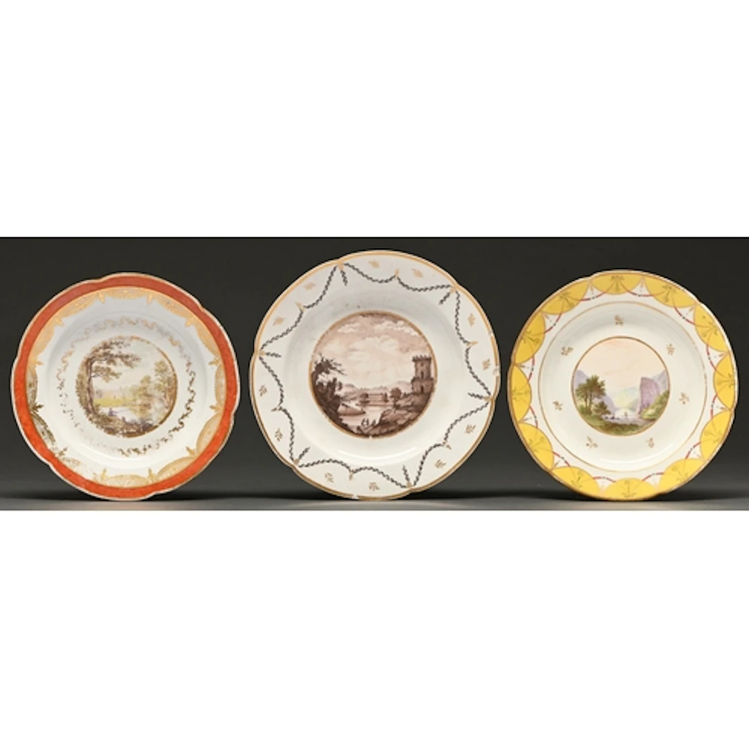 A Coalport shaped circular dessert plate, Mansfield decorate...