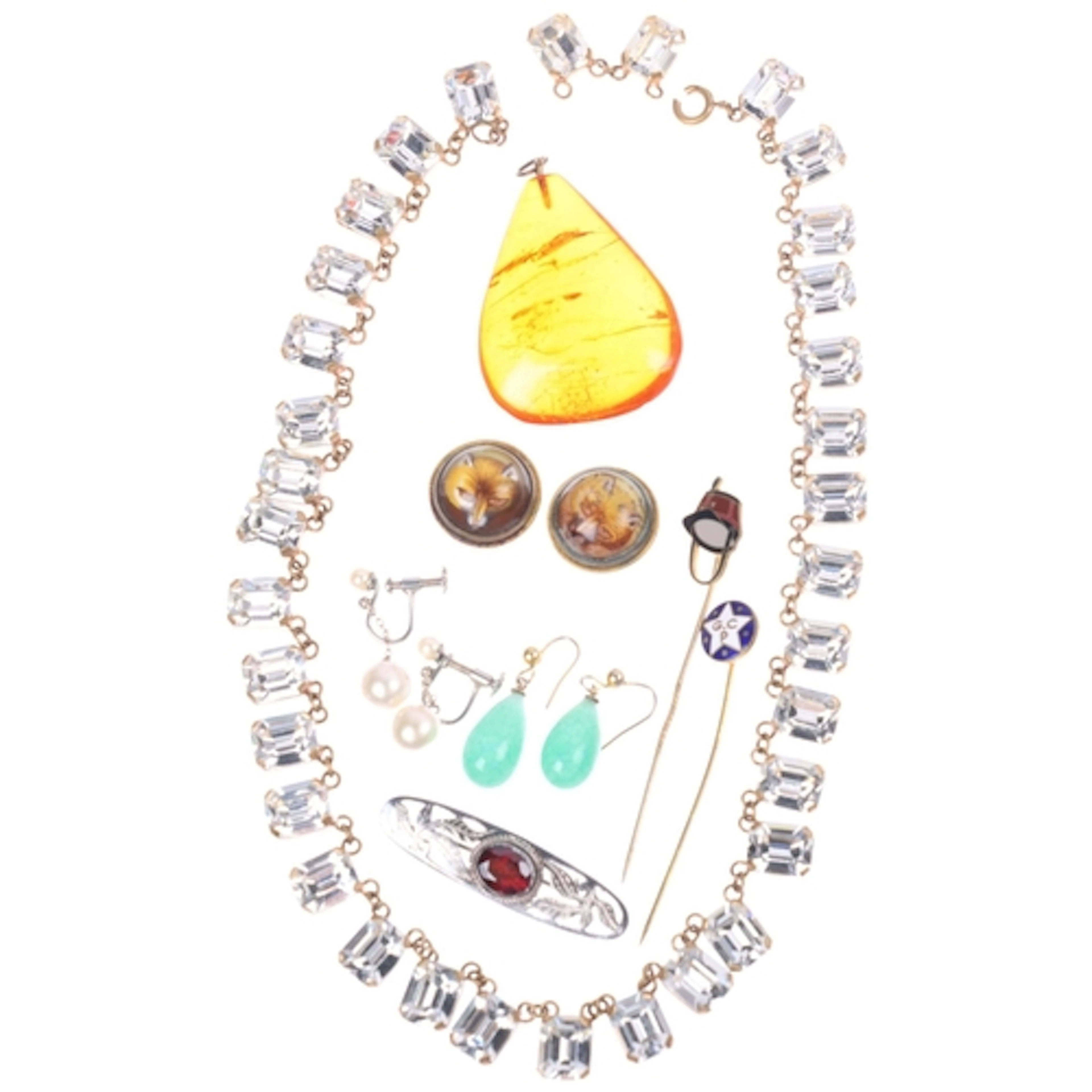 Various jewellery, including Vintage paste fringe necklace, ...