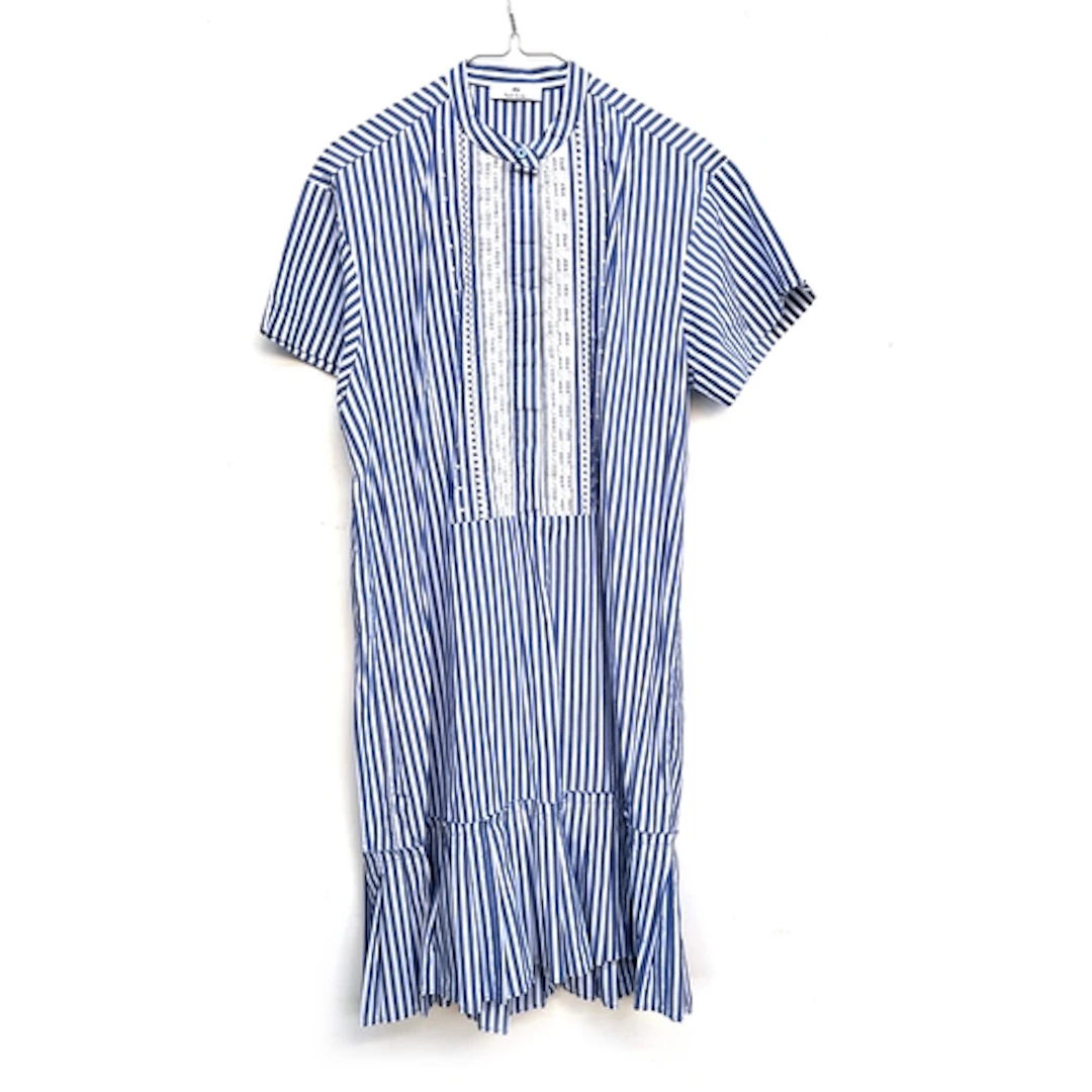 A Paul Smith blue and white striped cotton dress with embroi...