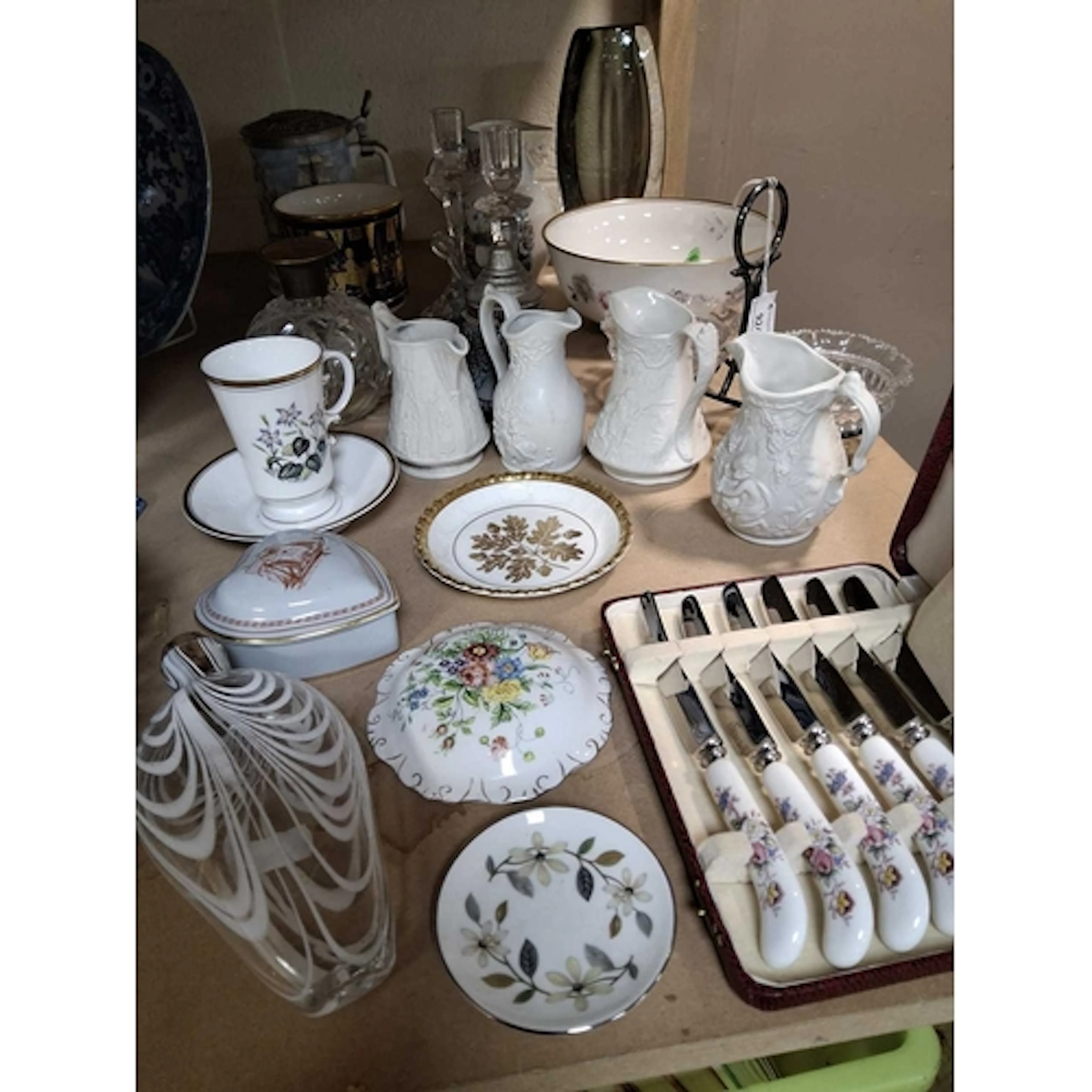 A GROUP OF CERAMICS AND GLASS WARES, to include a signed Orr...