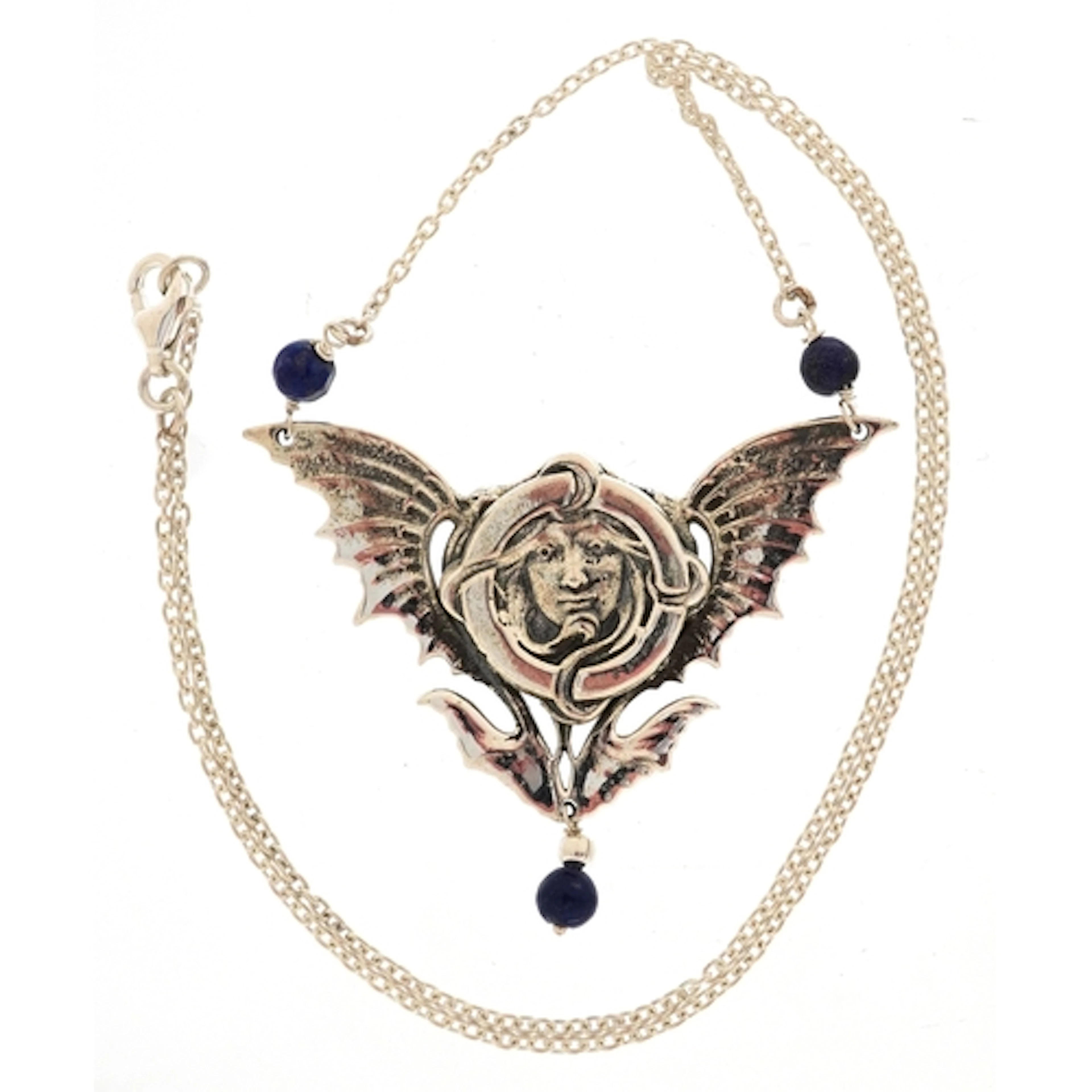 Art Nouveau style sterling silver pendant with lapis lazuli ...