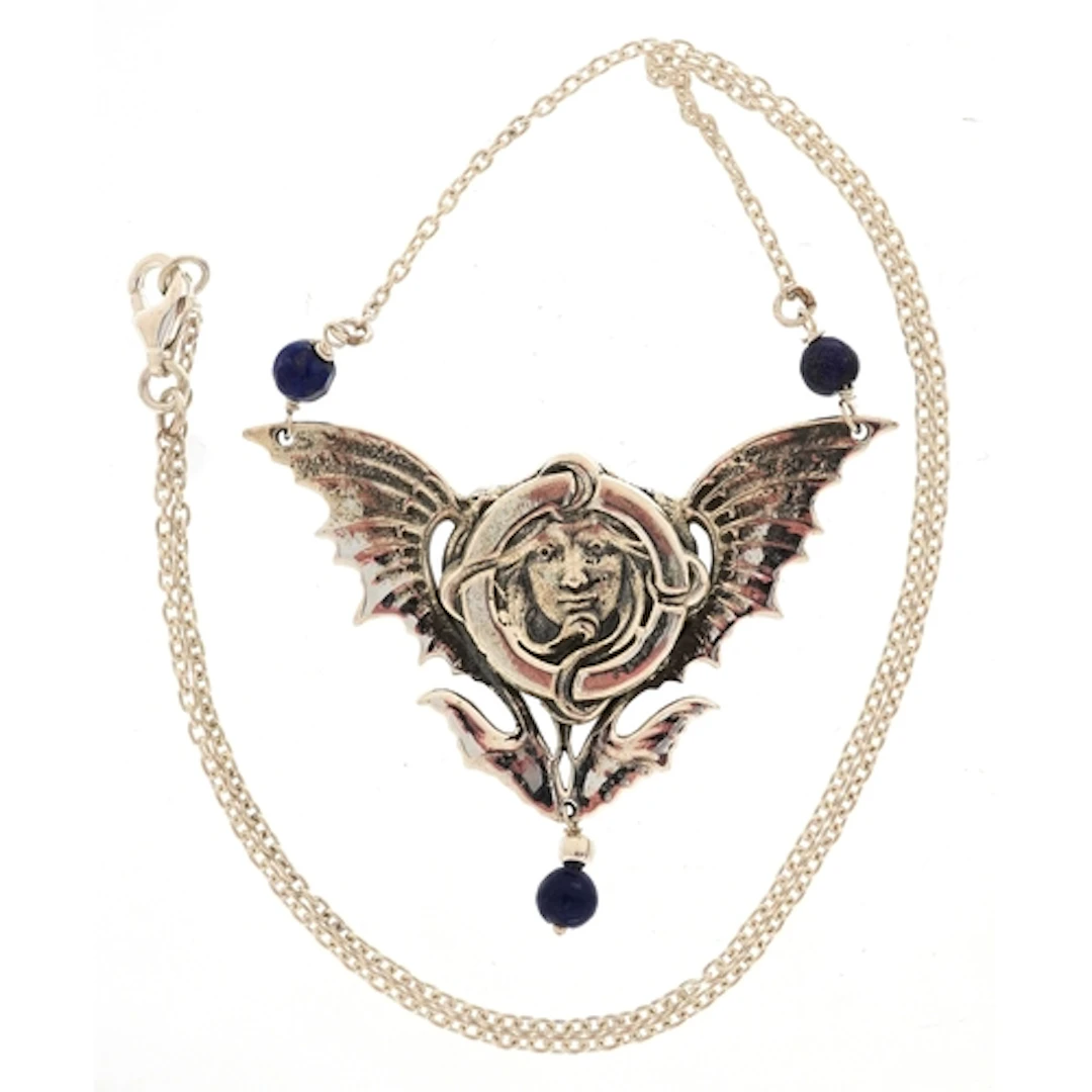 Art Nouveau style sterling silver pendant with lapis lazuli ...
