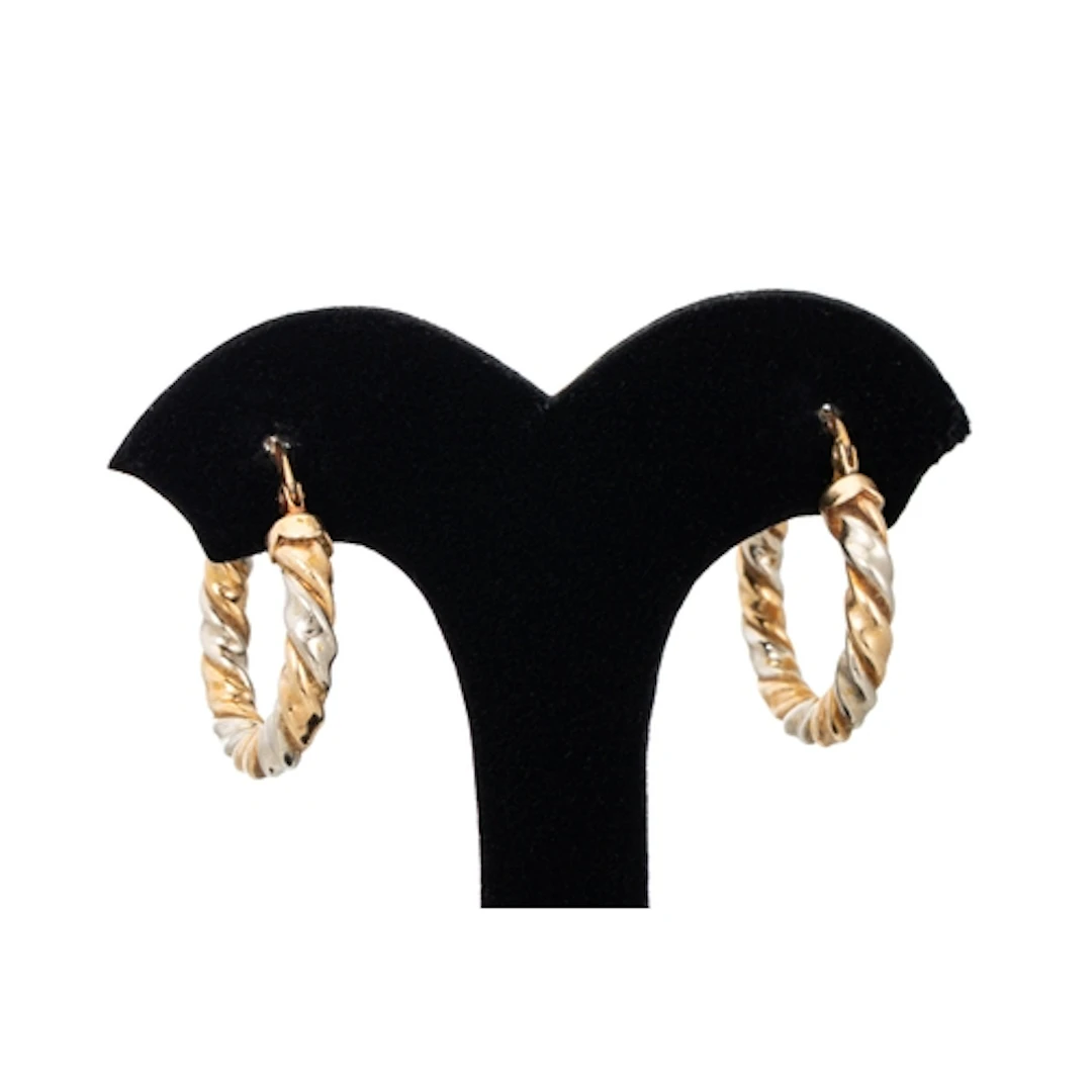 A PAIR OF 9CT TWO-TONE GOLD HOOP EARRINGS, of twisted form, ...