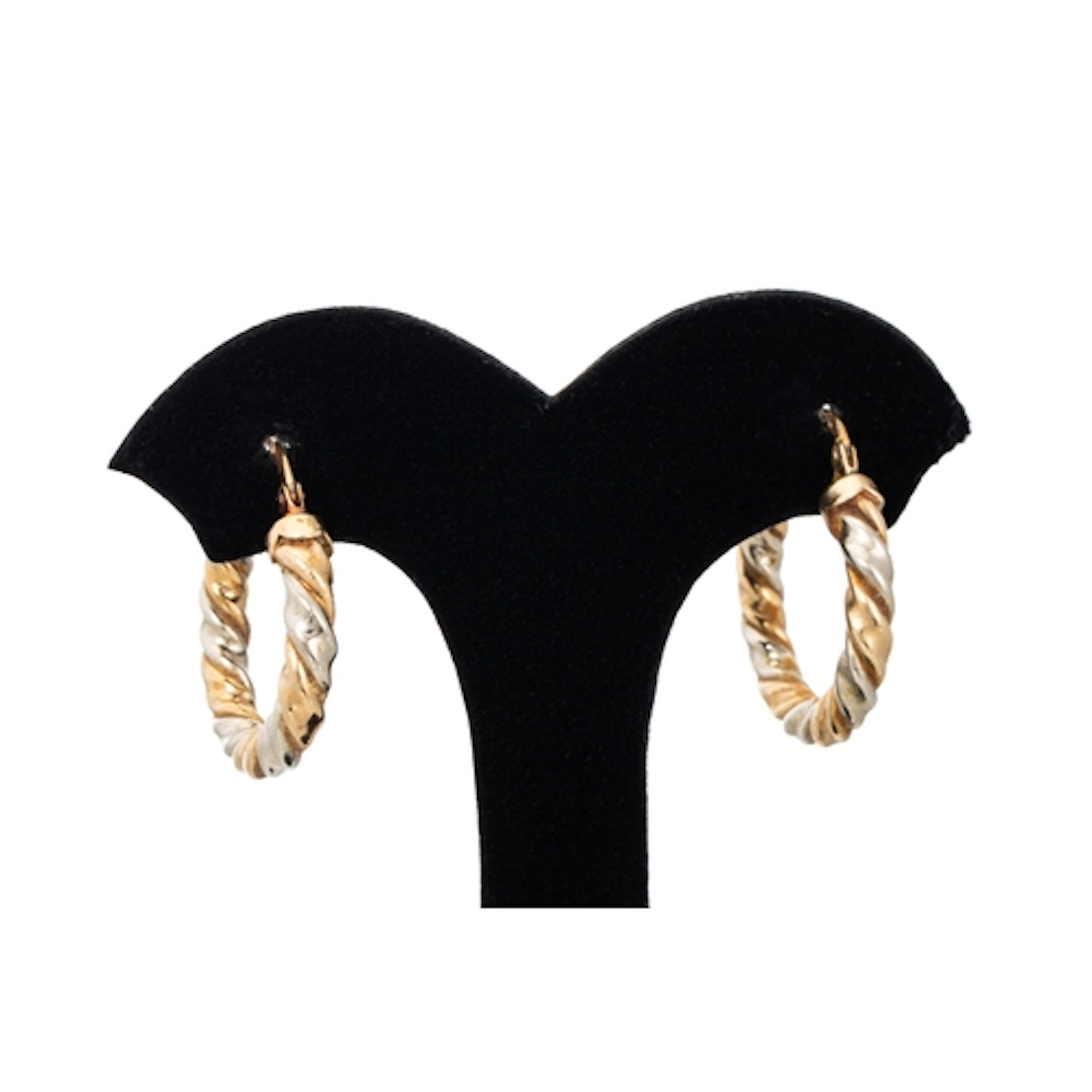 A PAIR OF 9CT TWO-TONE GOLD HOOP EARRINGS, of twisted form, ...