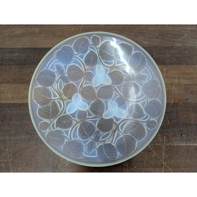 An Arrears French opalescent glass dish with relief moulding...
