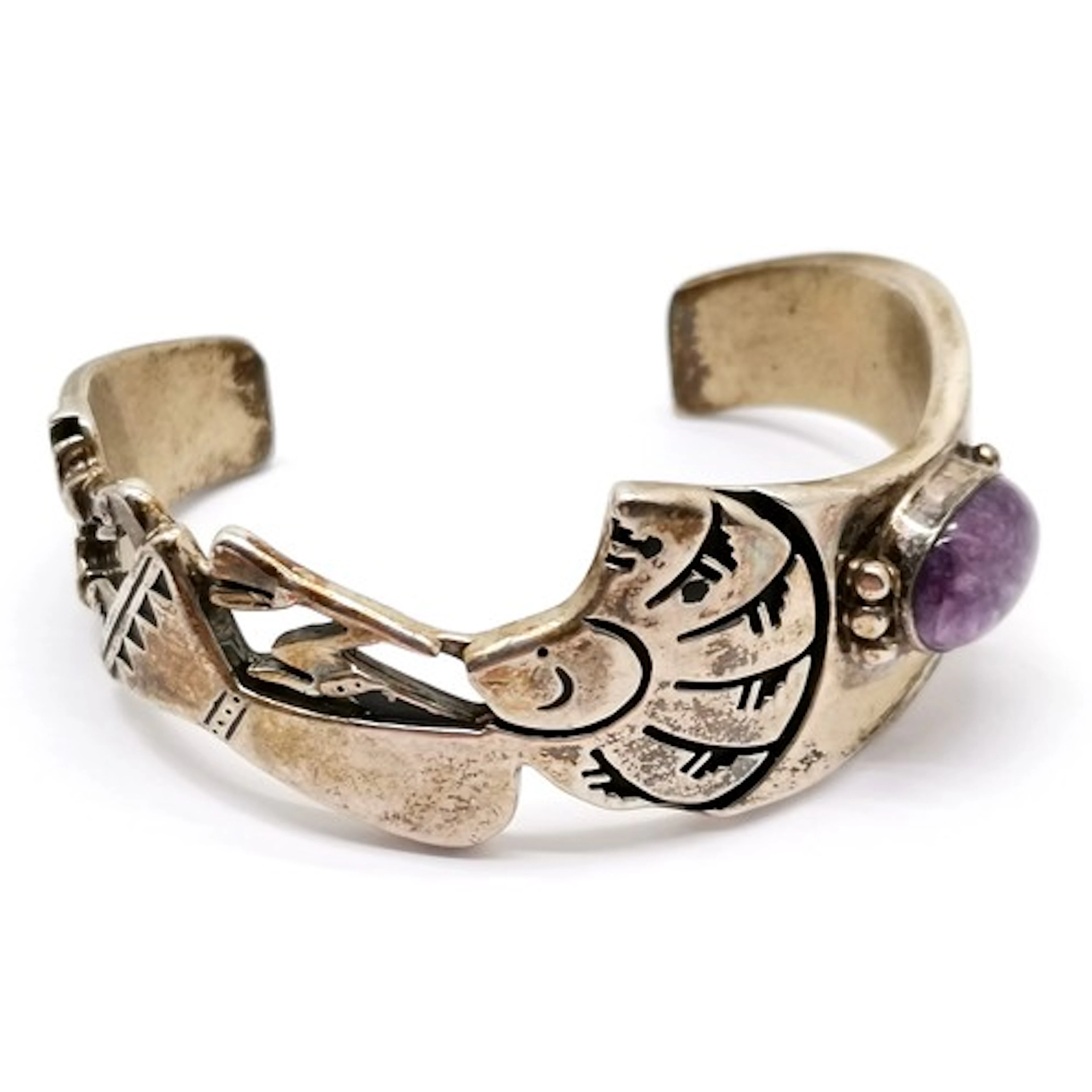 Alvin Vandever silver navajo bangle with purple stone detail...