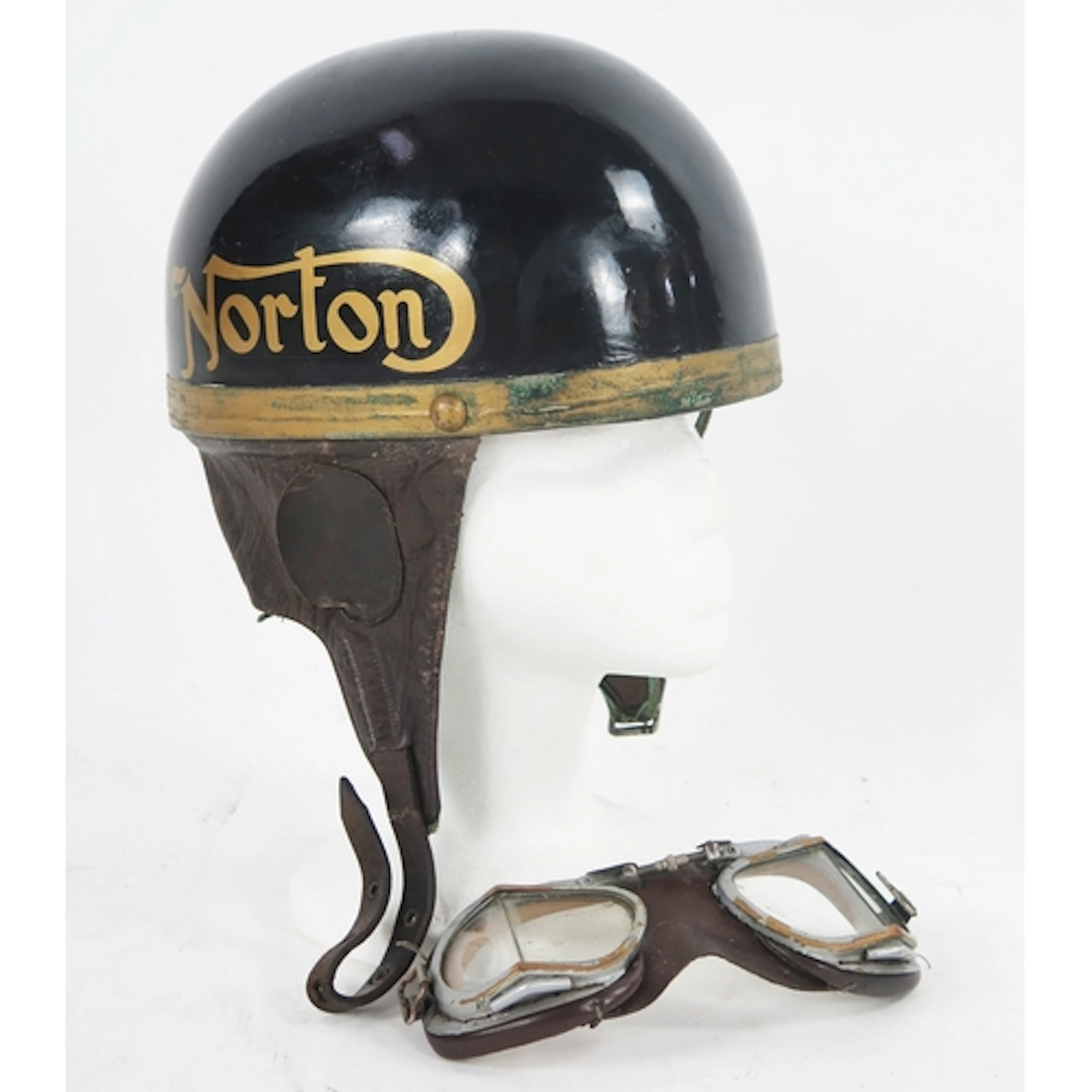 Vintage c. 1960's Motorcycle Helmet in black with "Norton" G...