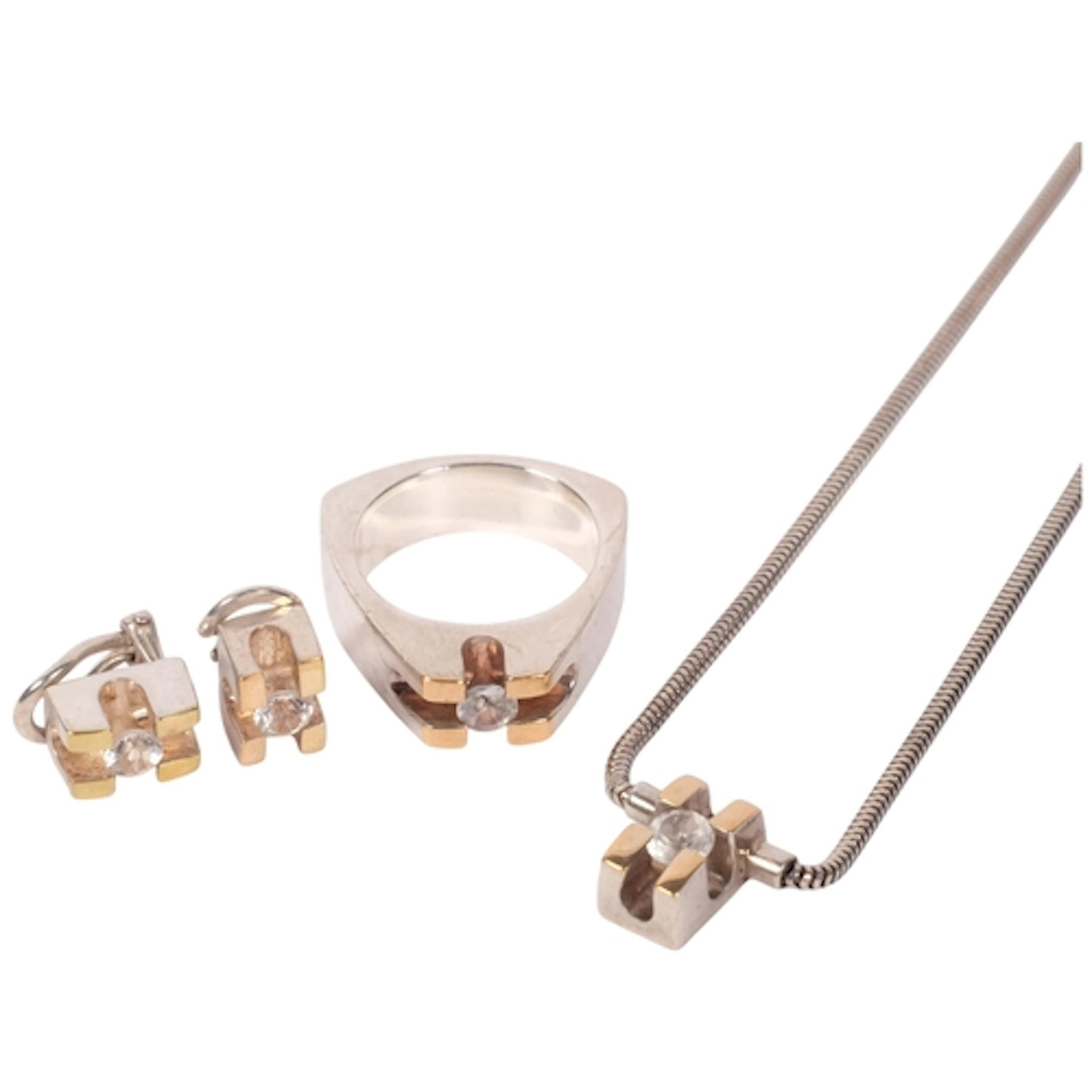 RAUFF APS - a Danish modernist sterling silver cubic zirconi...