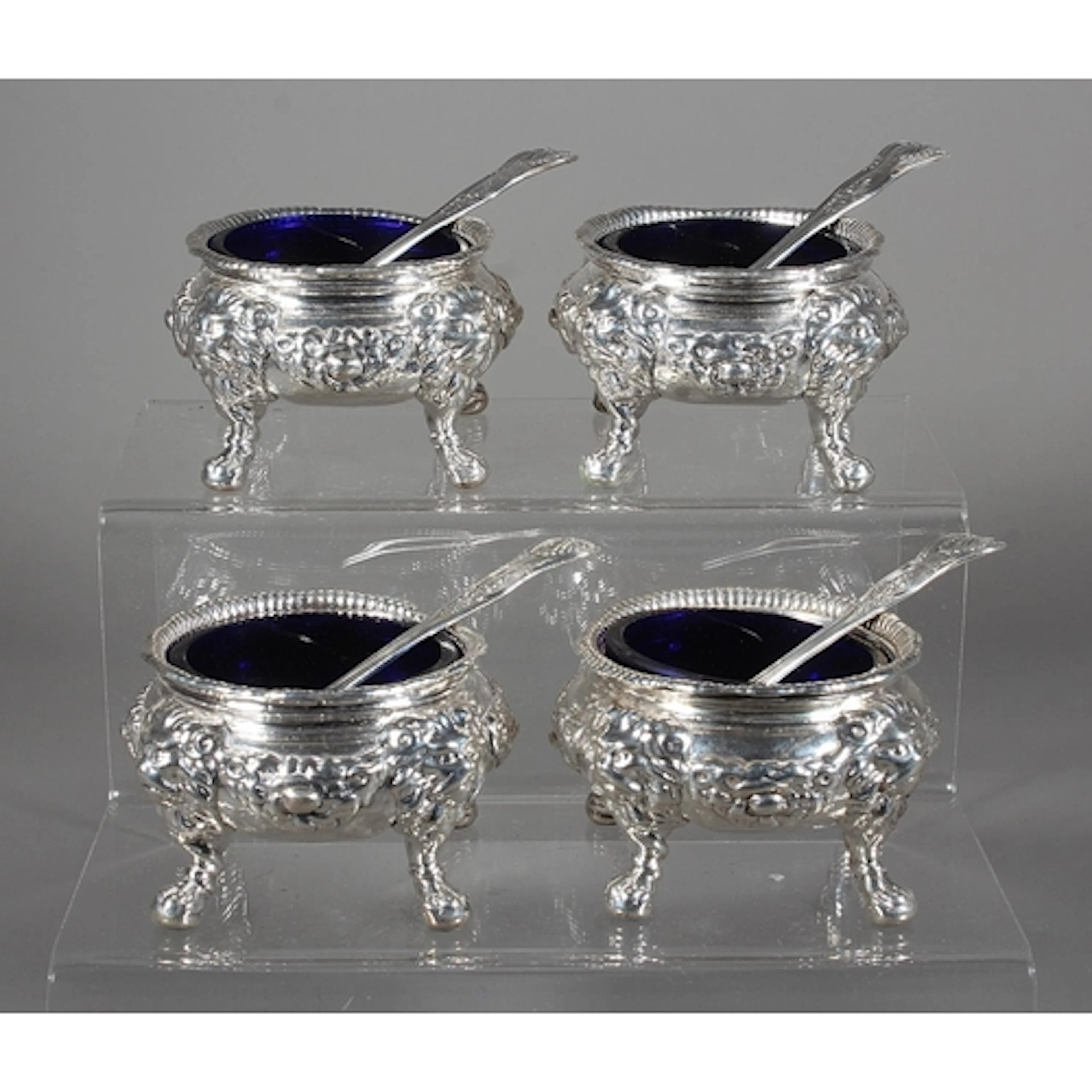 Set of four Victorian cast silver salt pots by R & S Gar...