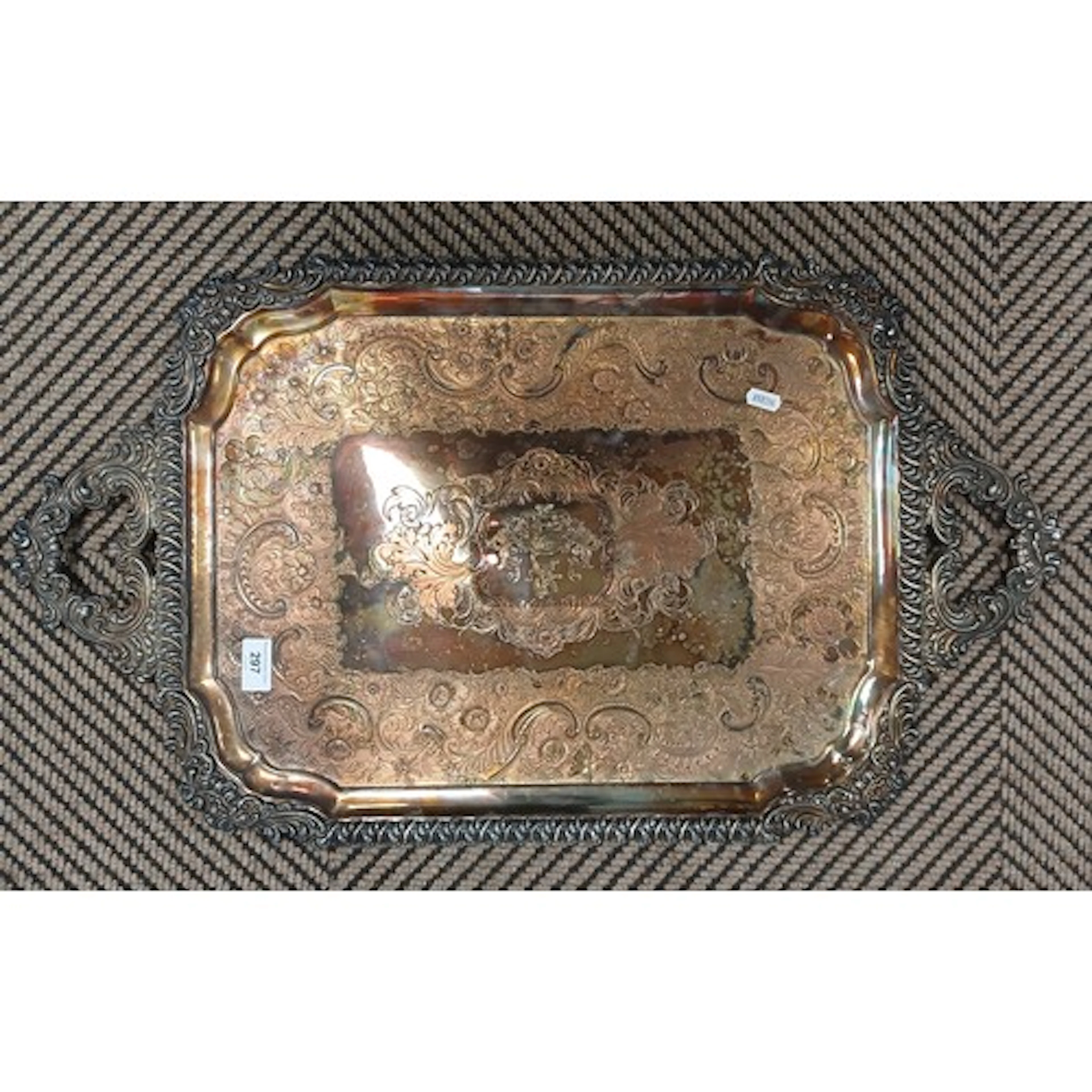 EP embossed twin handled tray, 75cm long.