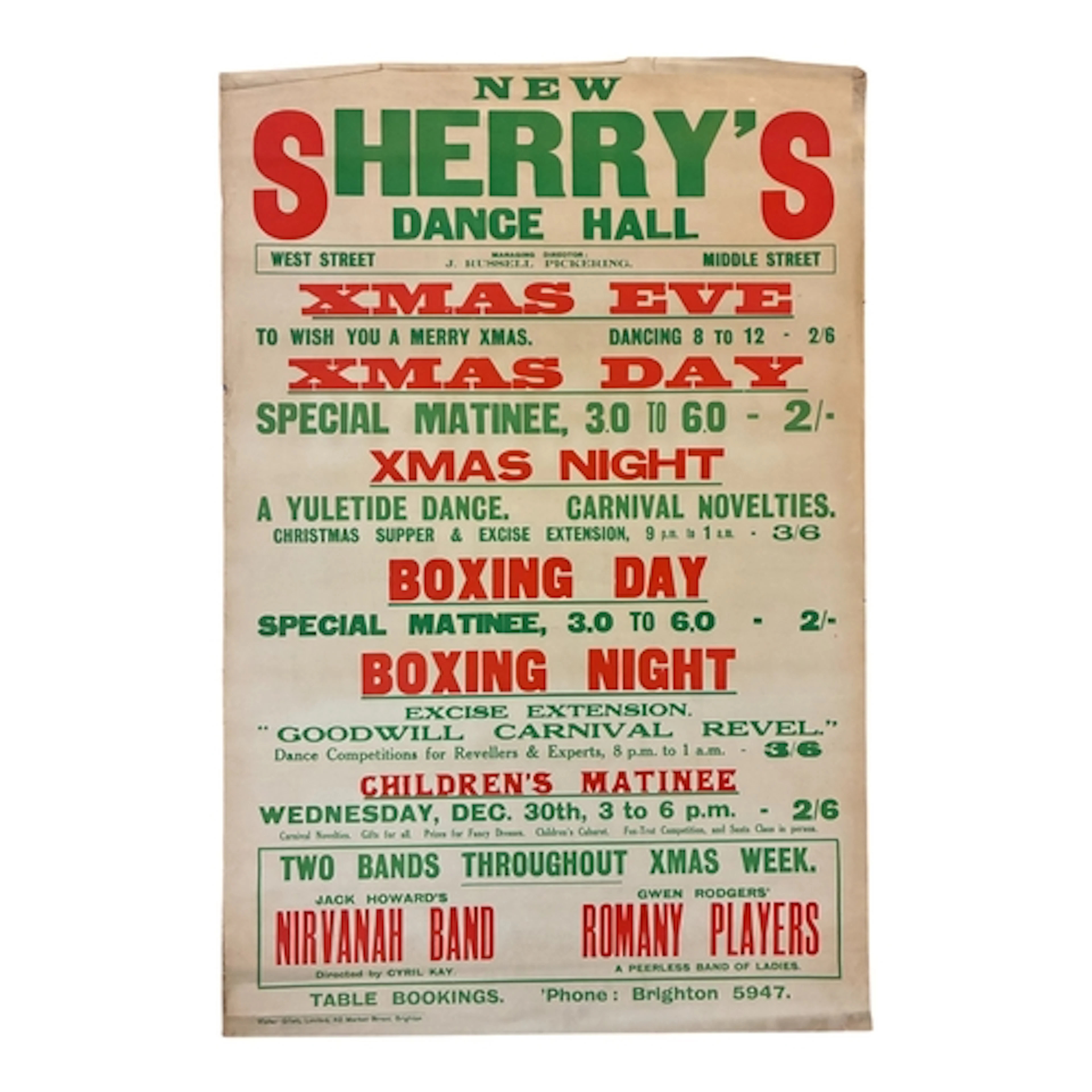 New Sherry's Dance Hall Christmas Events poster, Brighton, E...