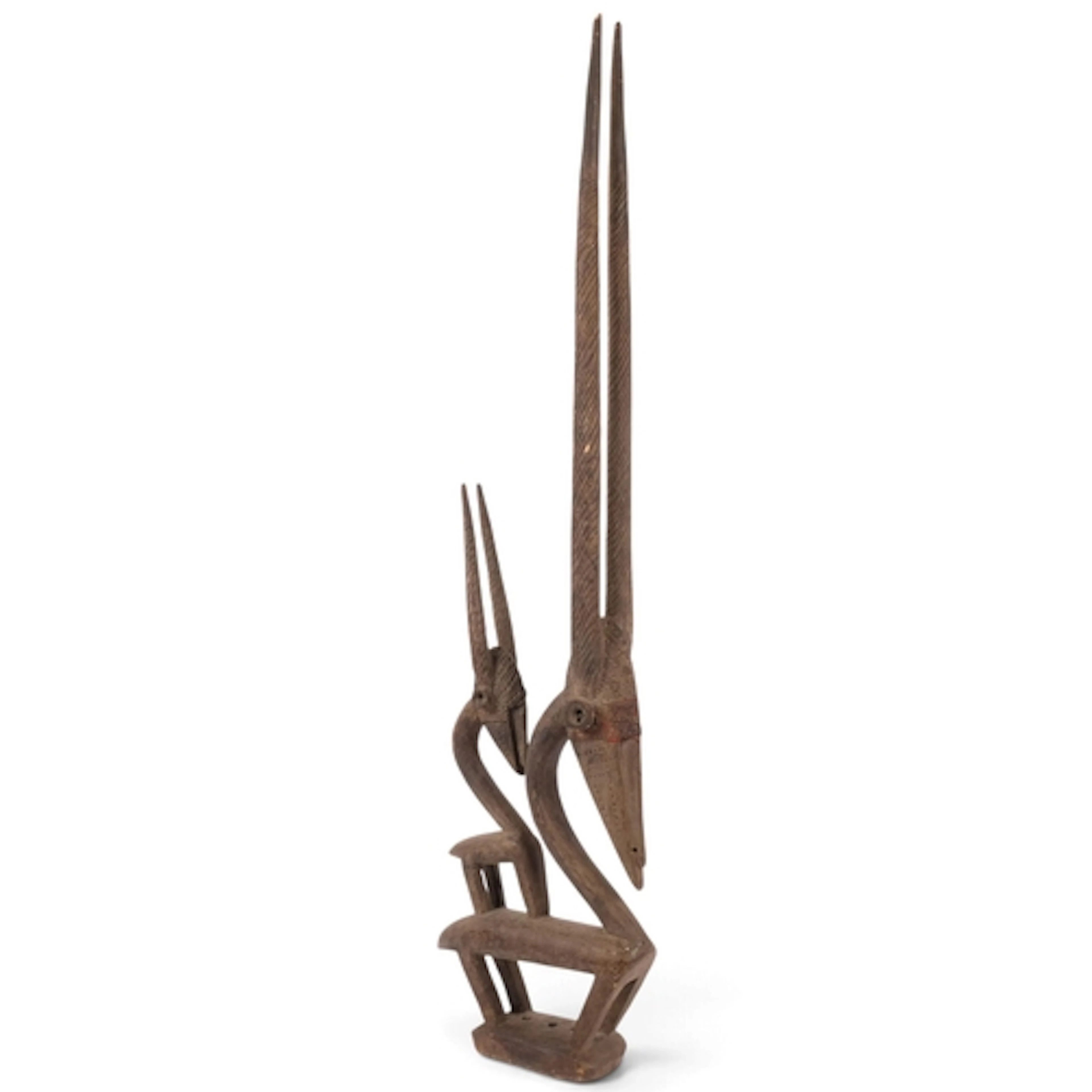 A Bamana antelope and calf headcrest, Mali, H88cm