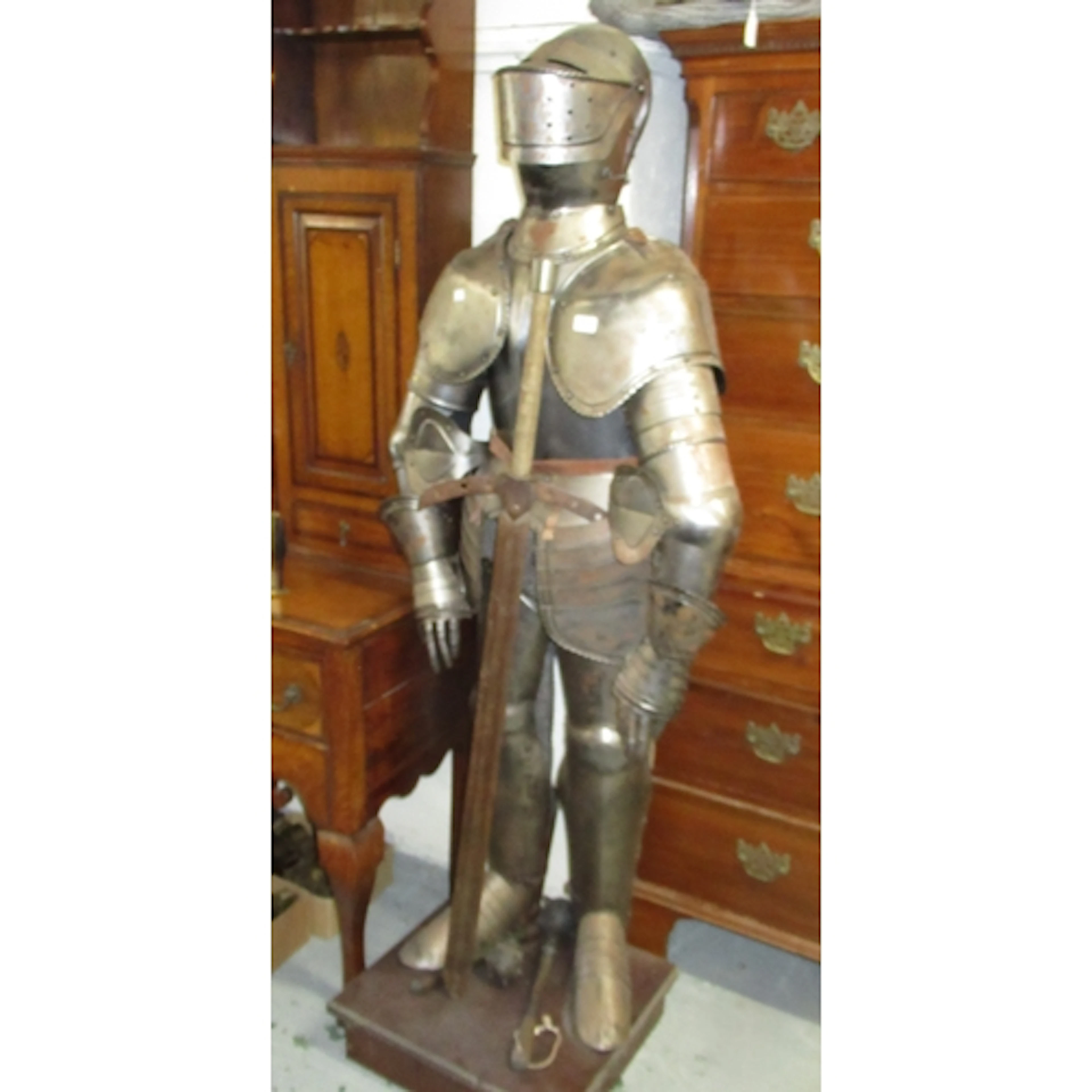 20th Century English replica suit of armour with broadsword ...
