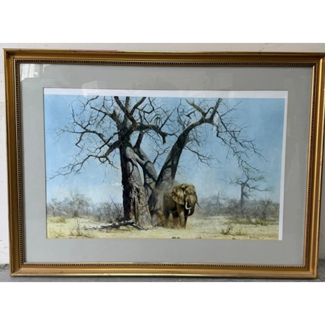A print of an elephant in its natural habitat. 108x78cm...