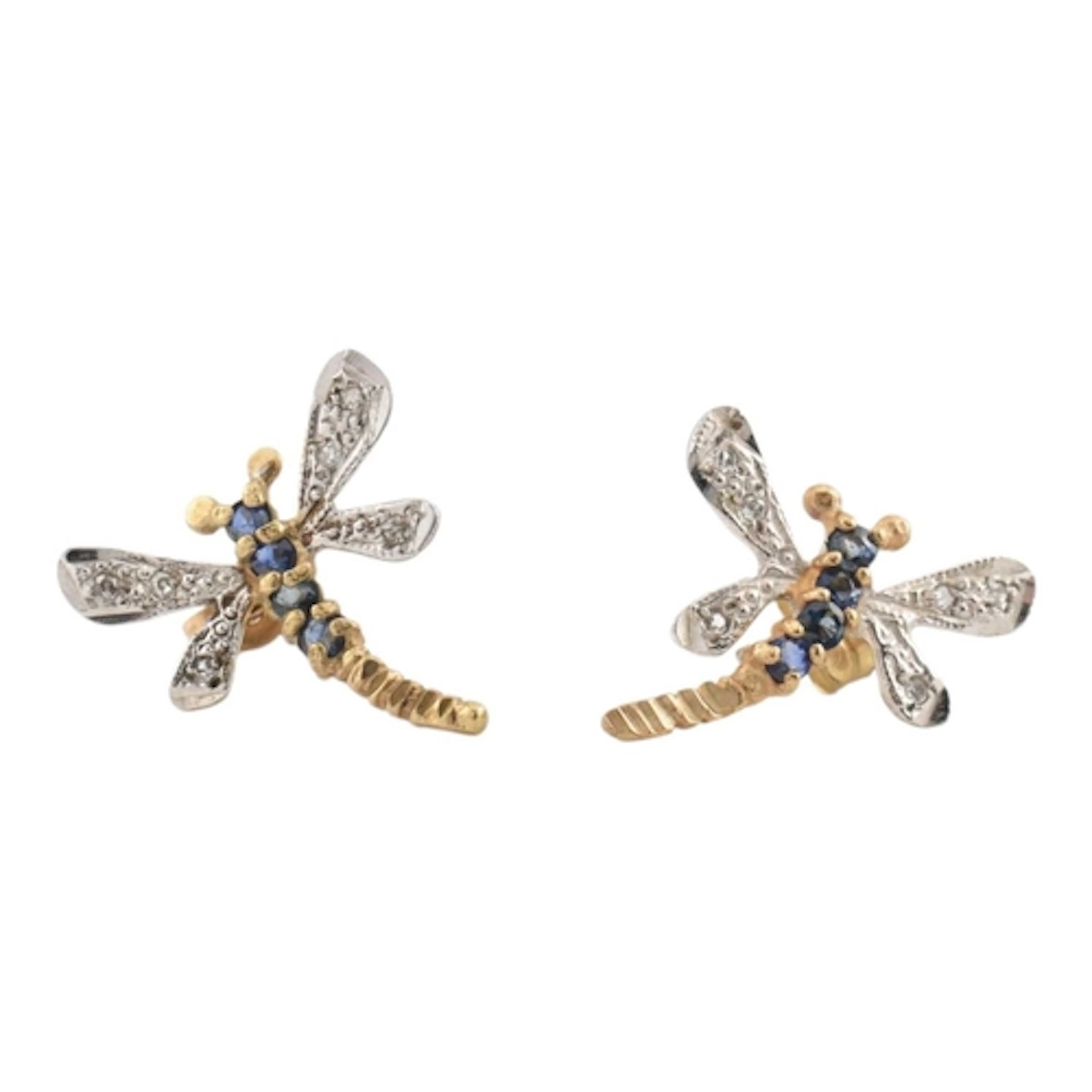 A pair of 9ct gold, sapphire, and diamond dragonfly earrings...