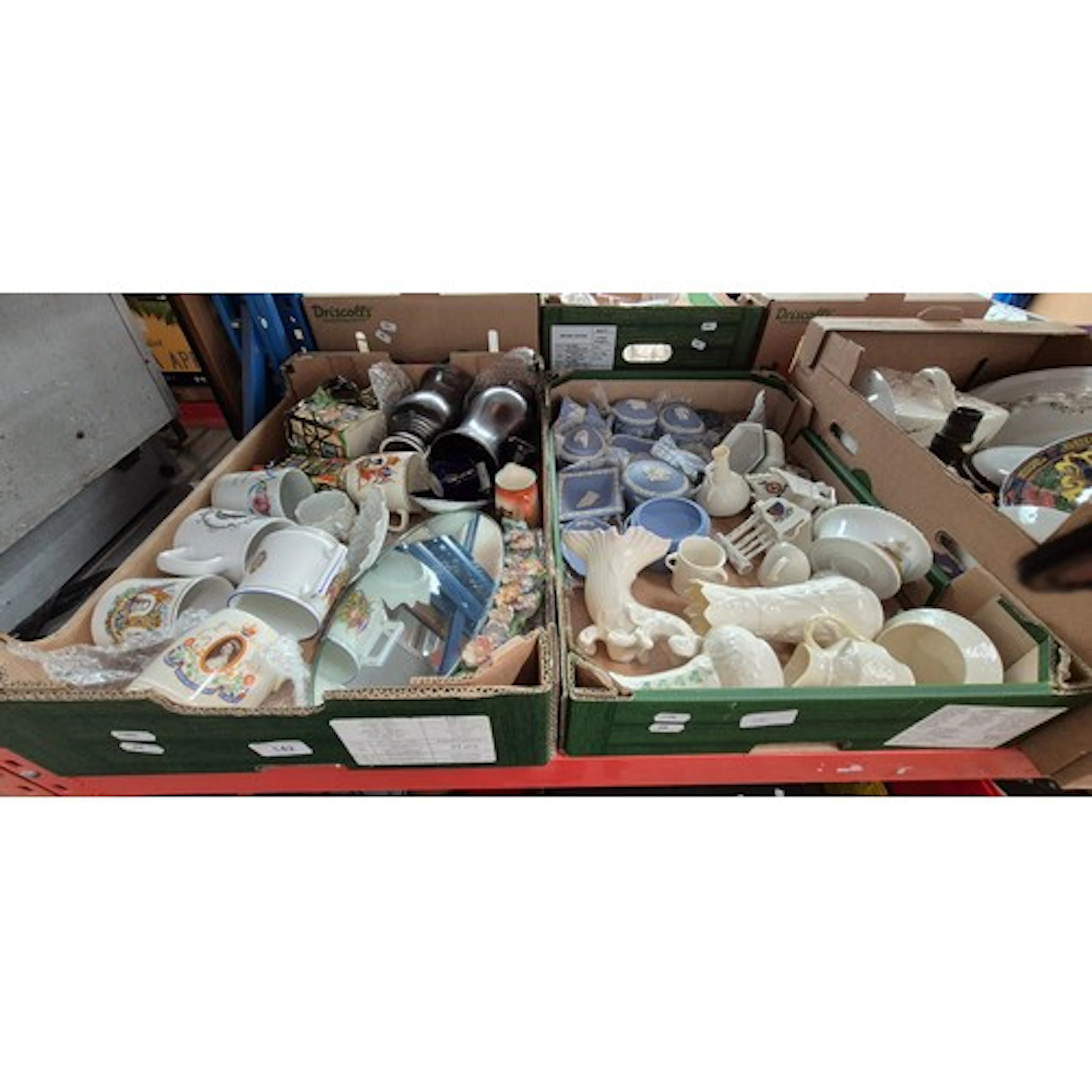 2 boxes of ceramics to include Wedgwood jasper ware, Royal c...