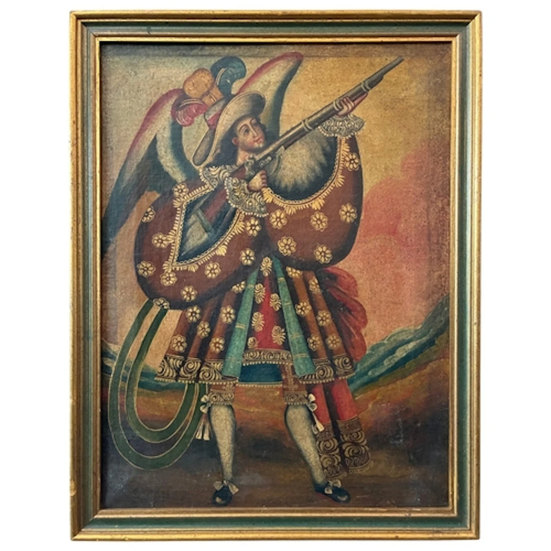 Cusco School, 20th Century - An archangel holding a firearm,...