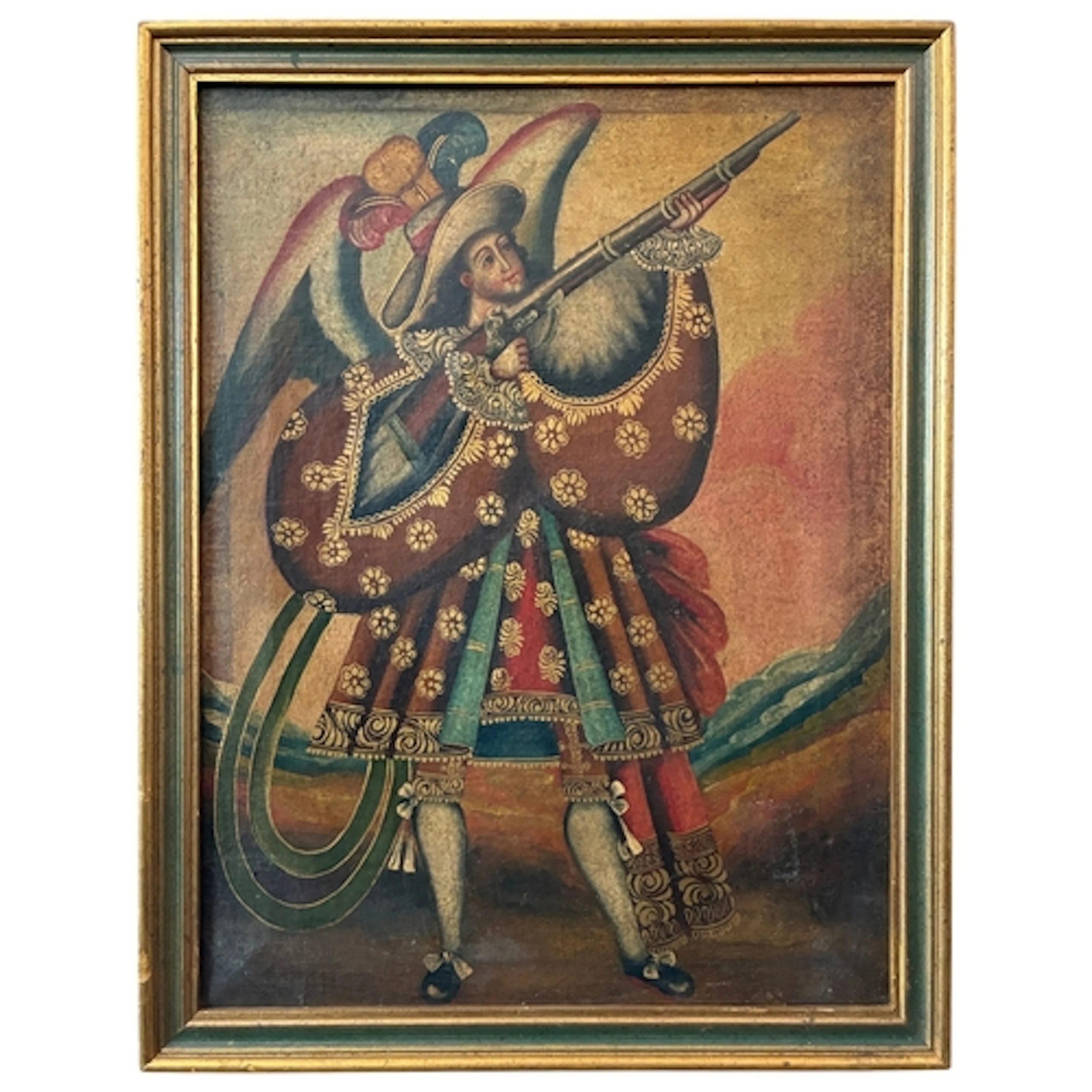 Cusco School, 20th Century - An archangel holding a firearm,...