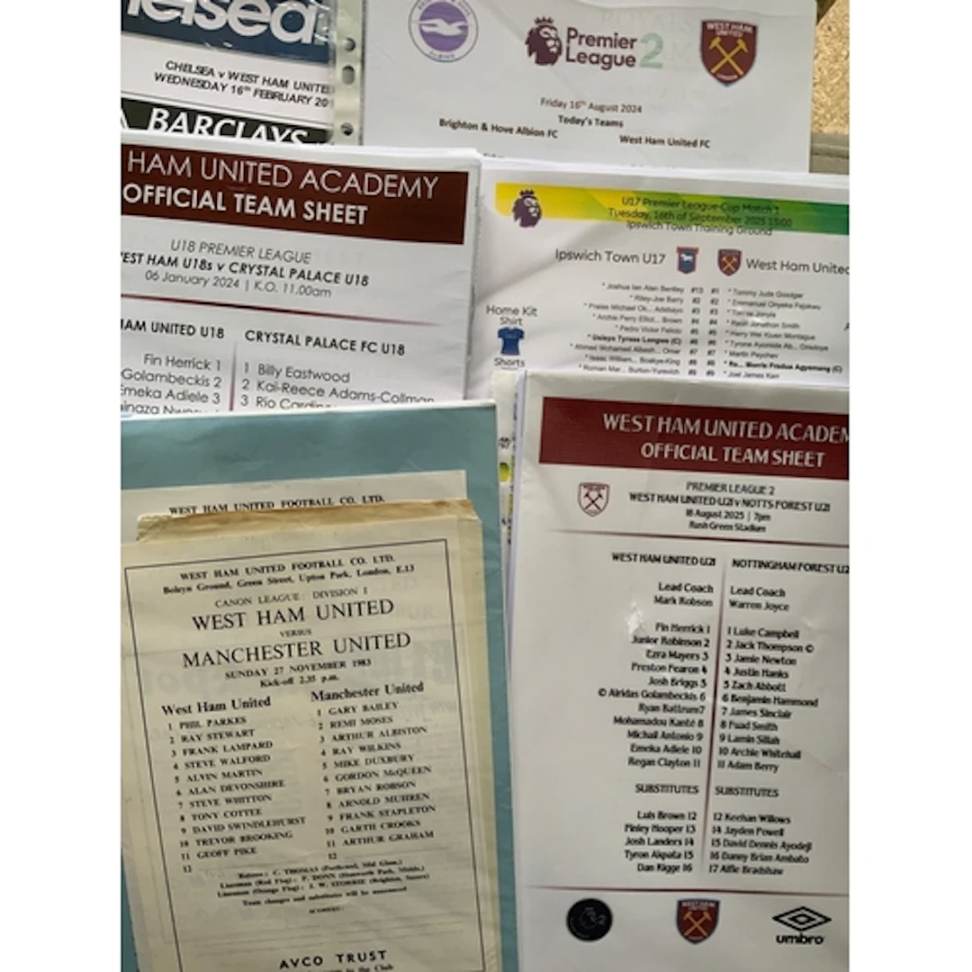West Ham Football Team Sheets: Wide range of home and away r...