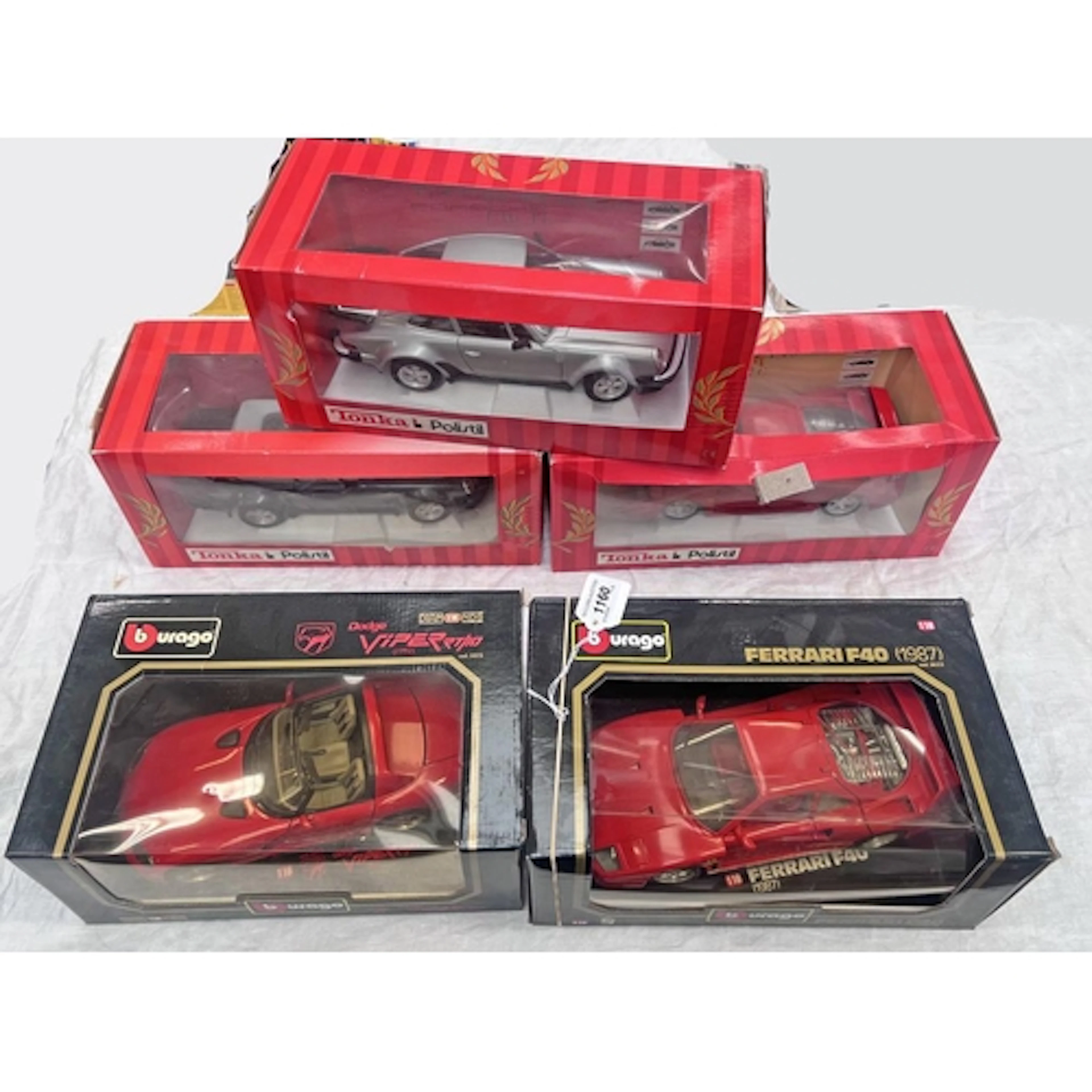 FIVE 1:18 SCALE MODEL CARS FROM BURAGO & TONKA INCLUDING FER...