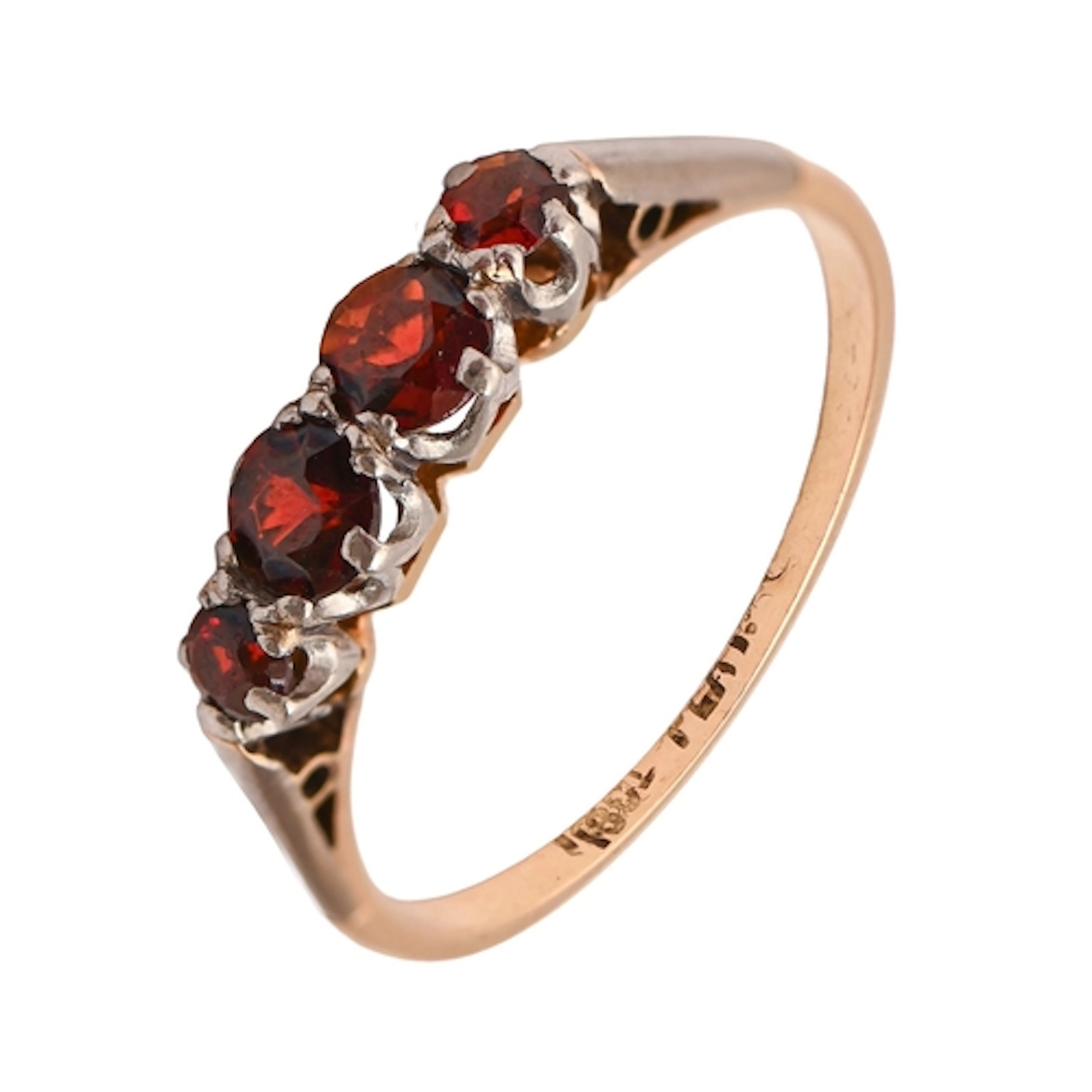 A garnet ring, gold hoop marked 18ct PLAT, 2.2g, size N...