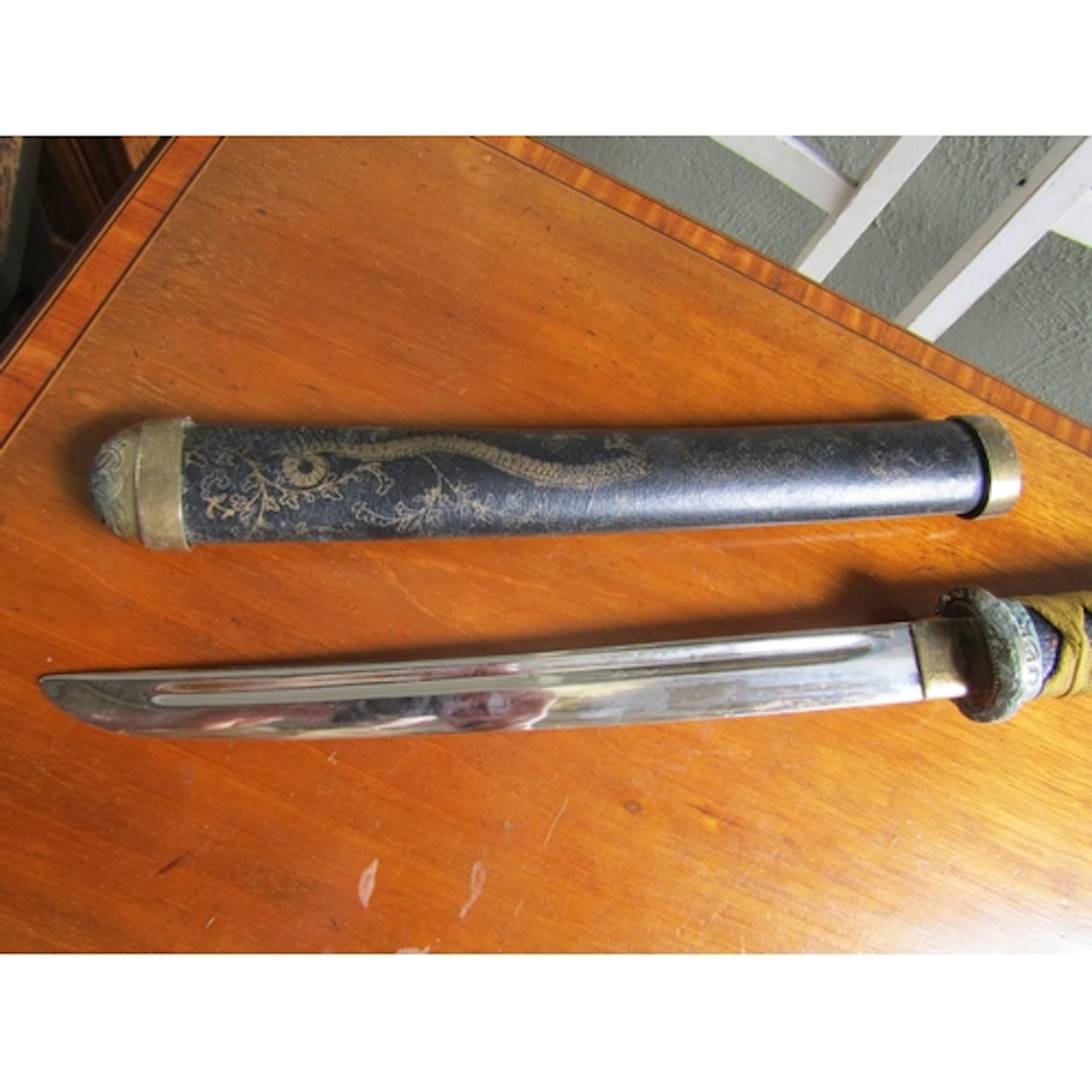 Japanese Antique Dagger with Scabbard Approximately 15 Inche...