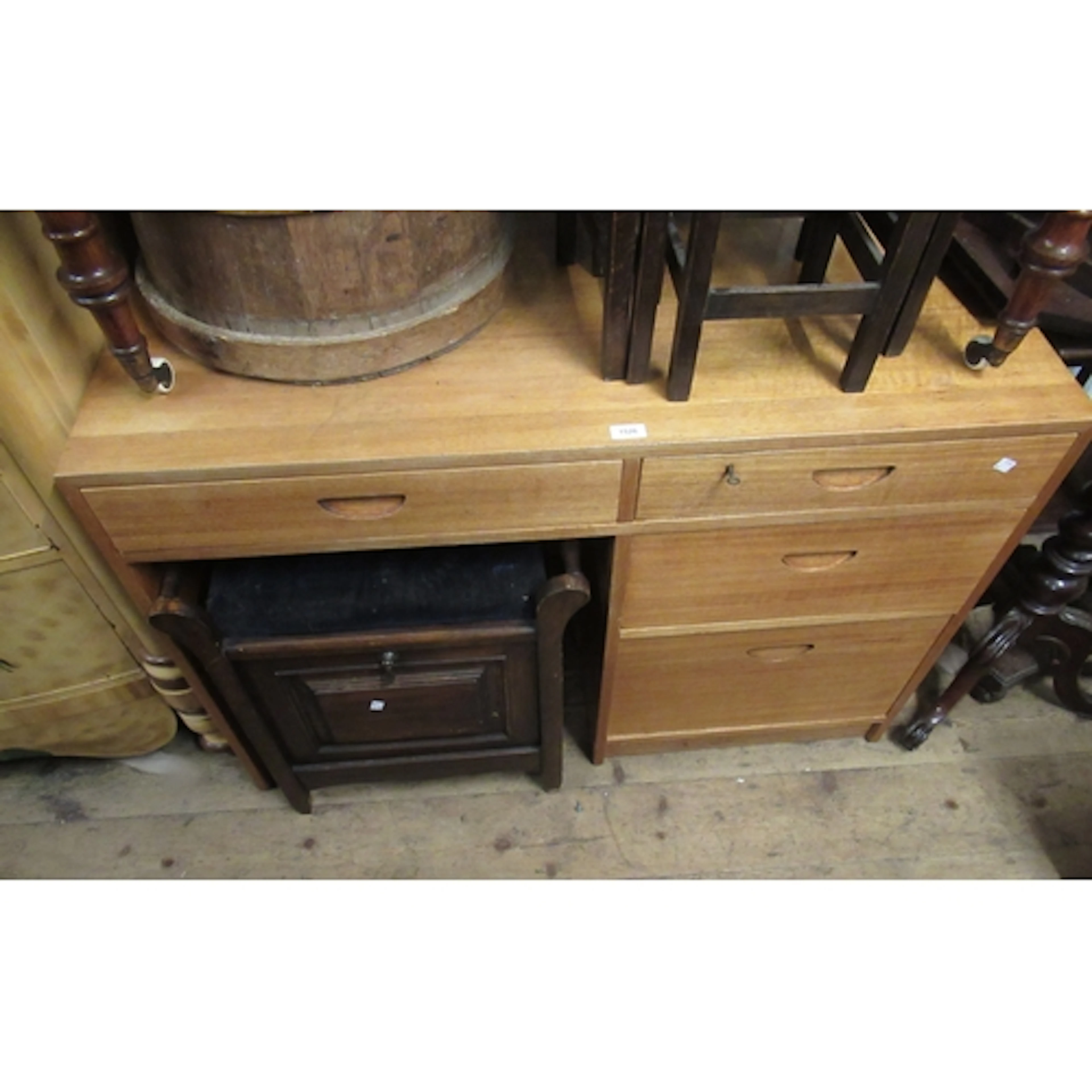 Mid Century teak single pedestal ' Teacher's Desk ', possibl...