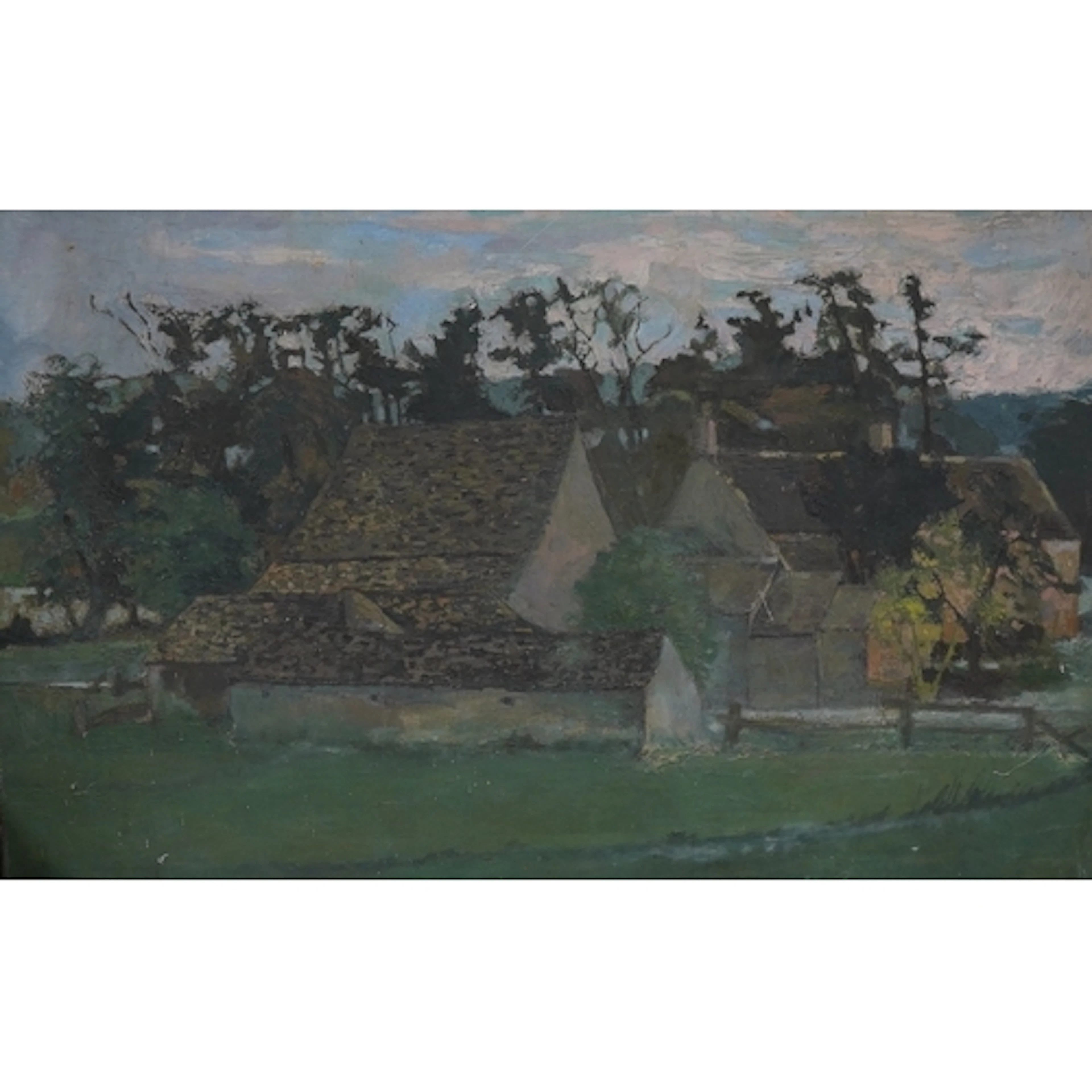 Julie Wood (neé Guyatt), landscape with farm buildings, unsi...