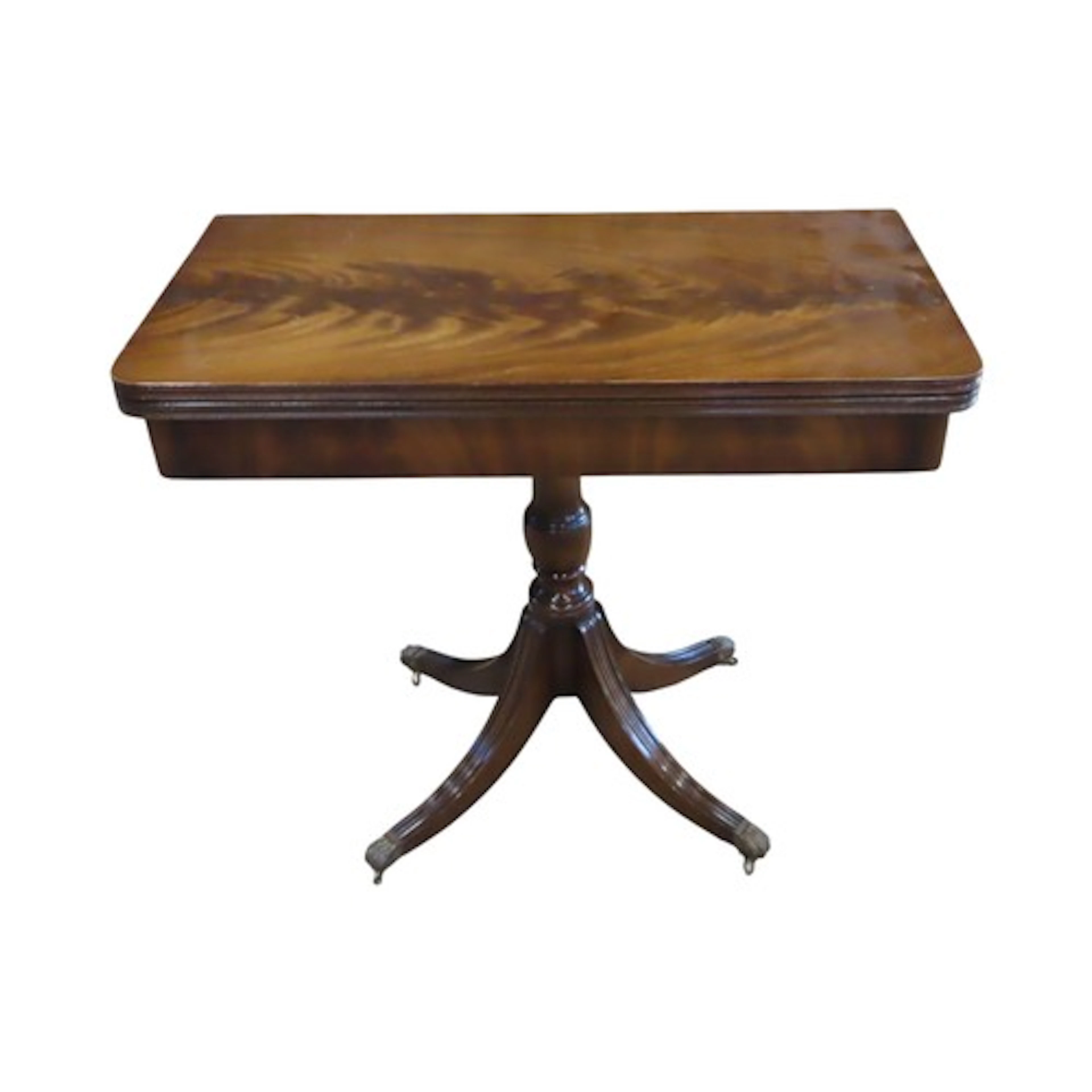 A reproduction Regency style mahogany fold over card table r...