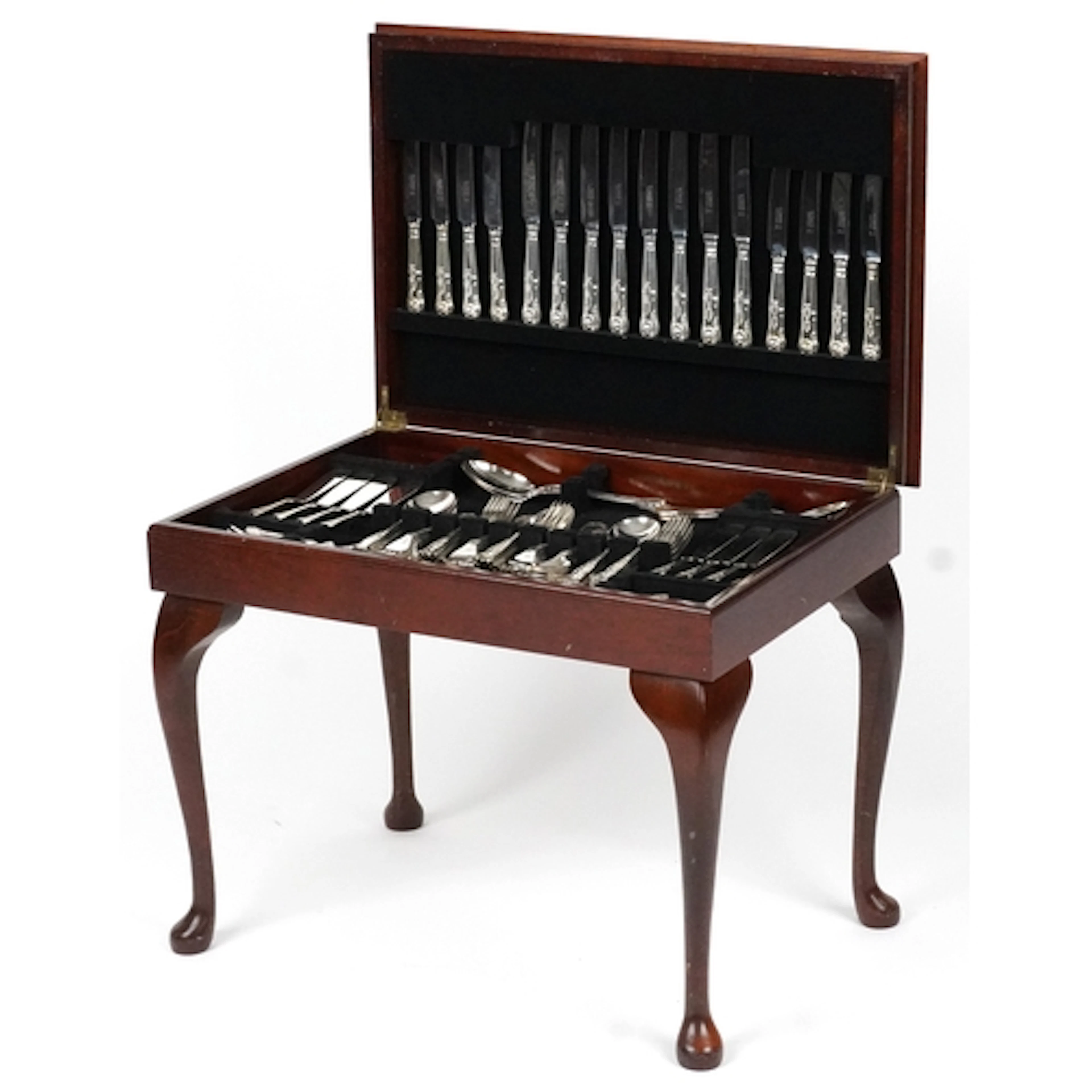 Warriss silver plated canteen of cutlery housed in a mahogan...