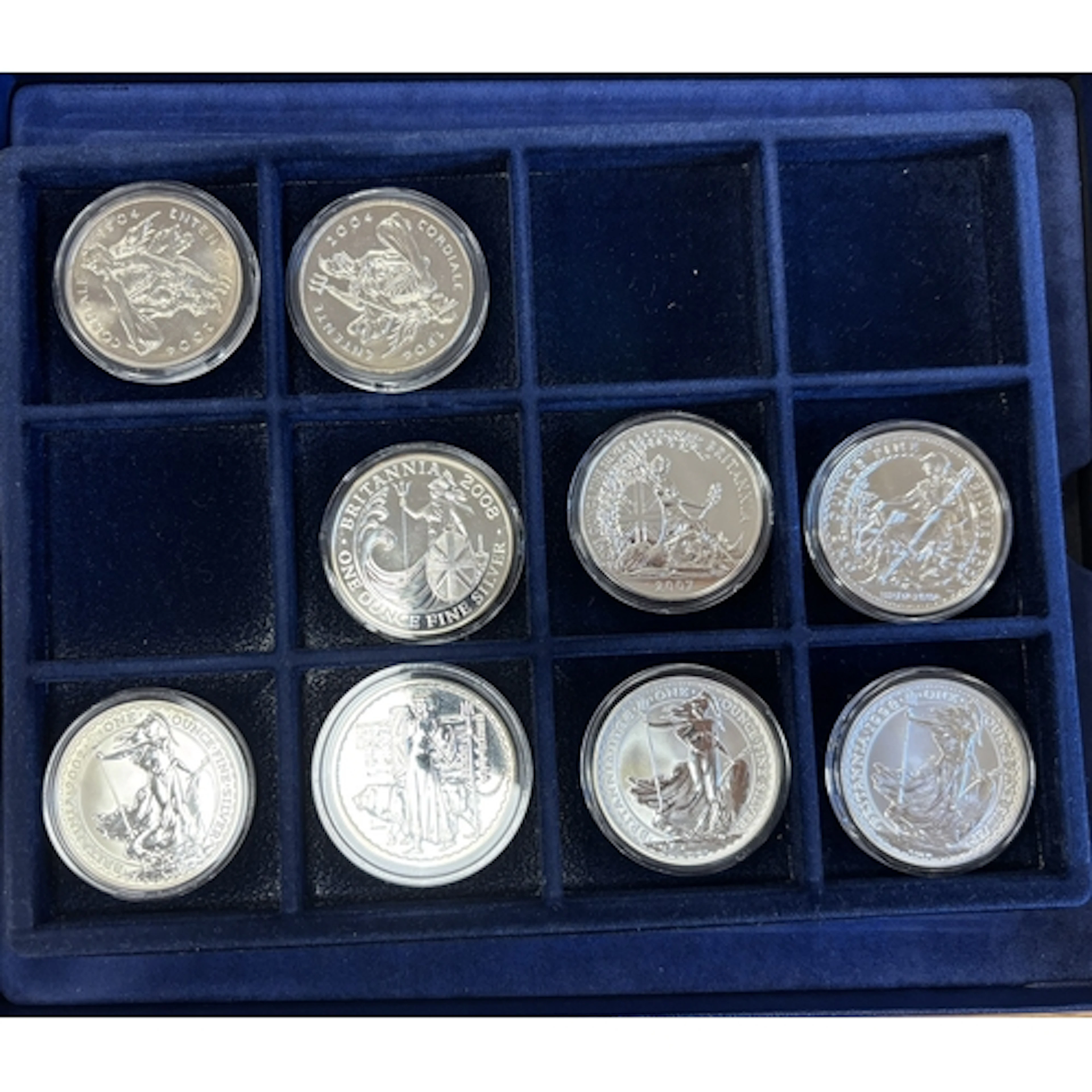 Range of uncirculated silver Britannia £2 in coin case, incl...