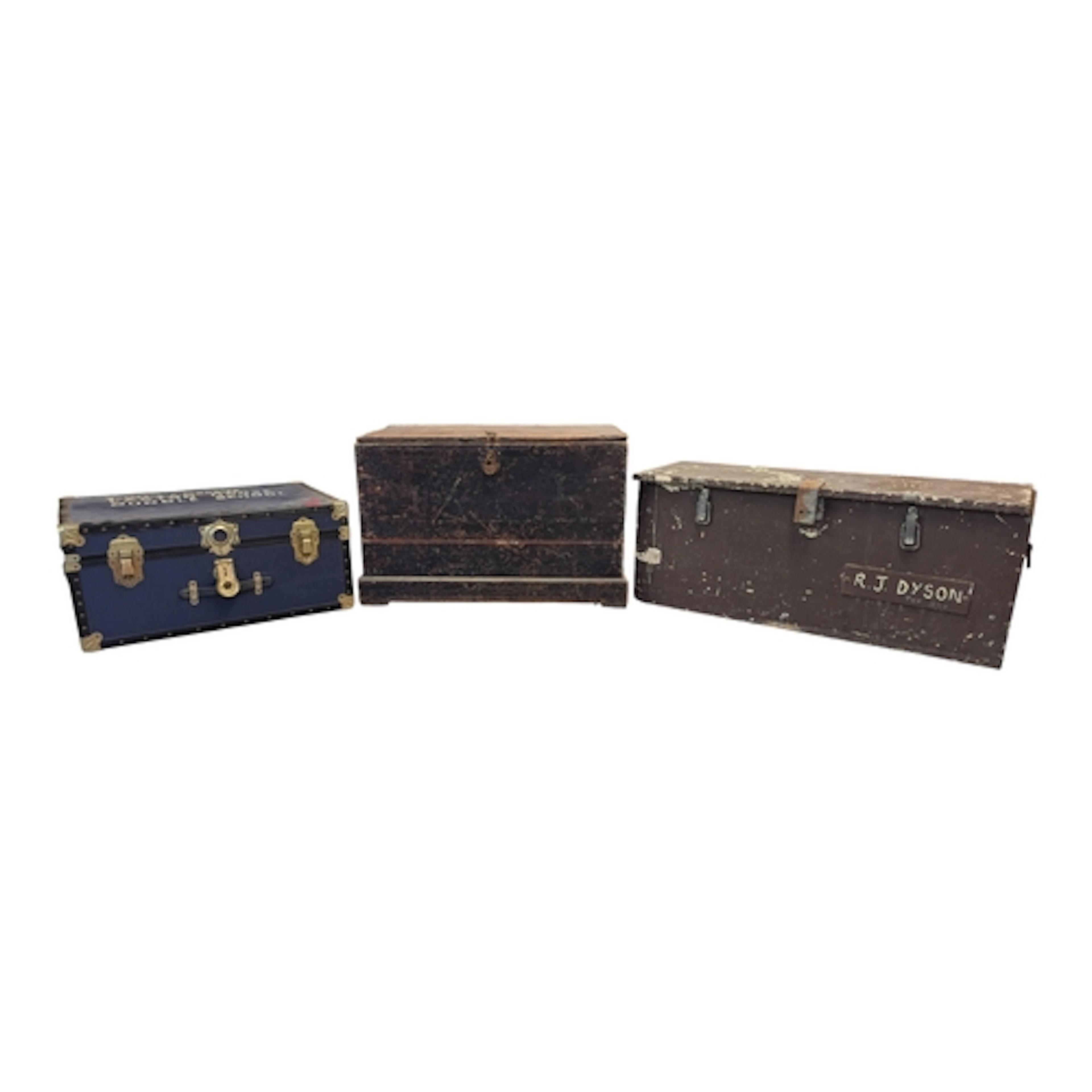 Three 20th century vintage storage wooden trunk crates. Comp...