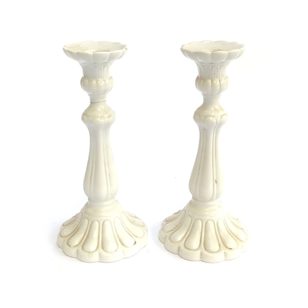 A pair of Casa Pupo white candlesticks, (one repaired) 28cmH