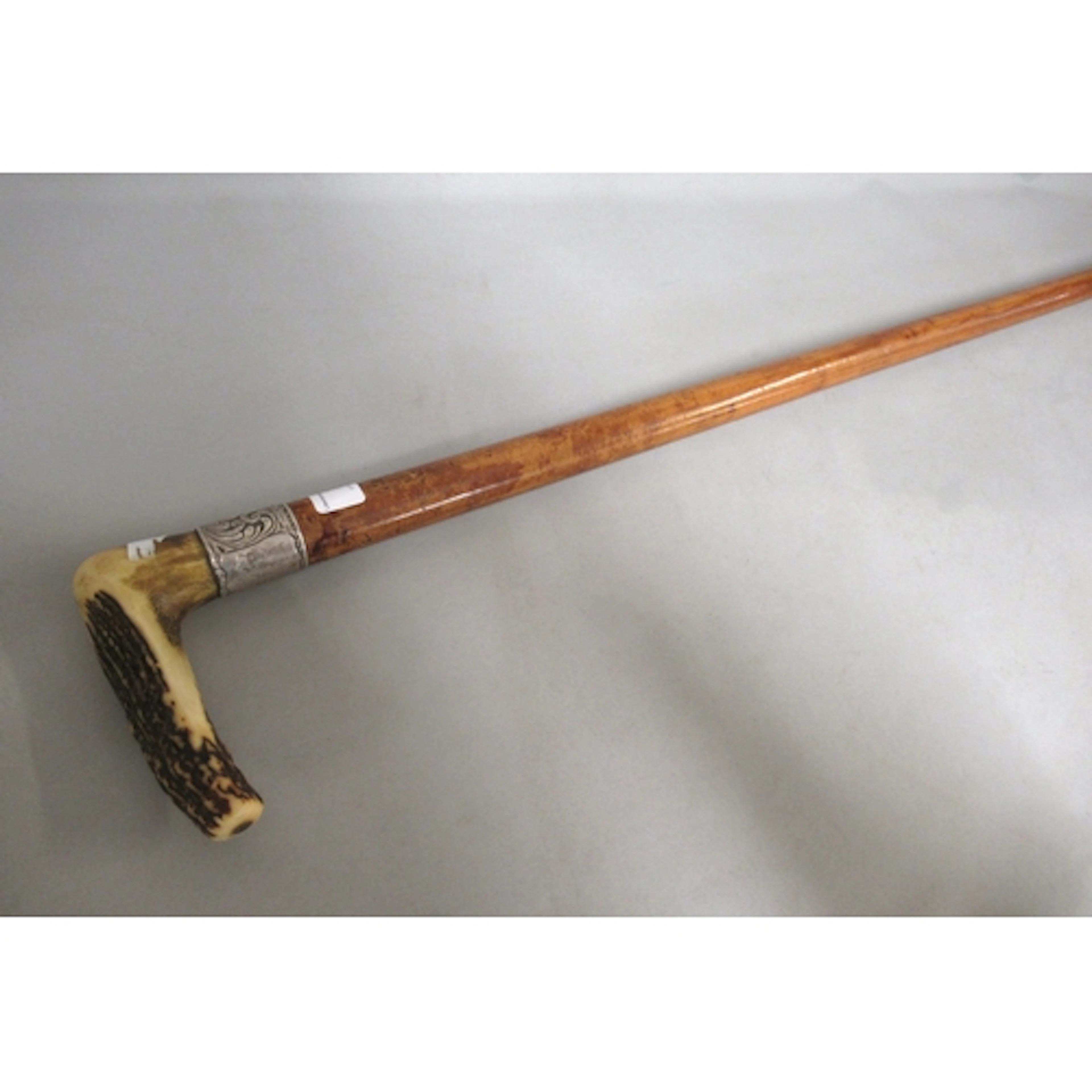 Silver mounted antler walking cane