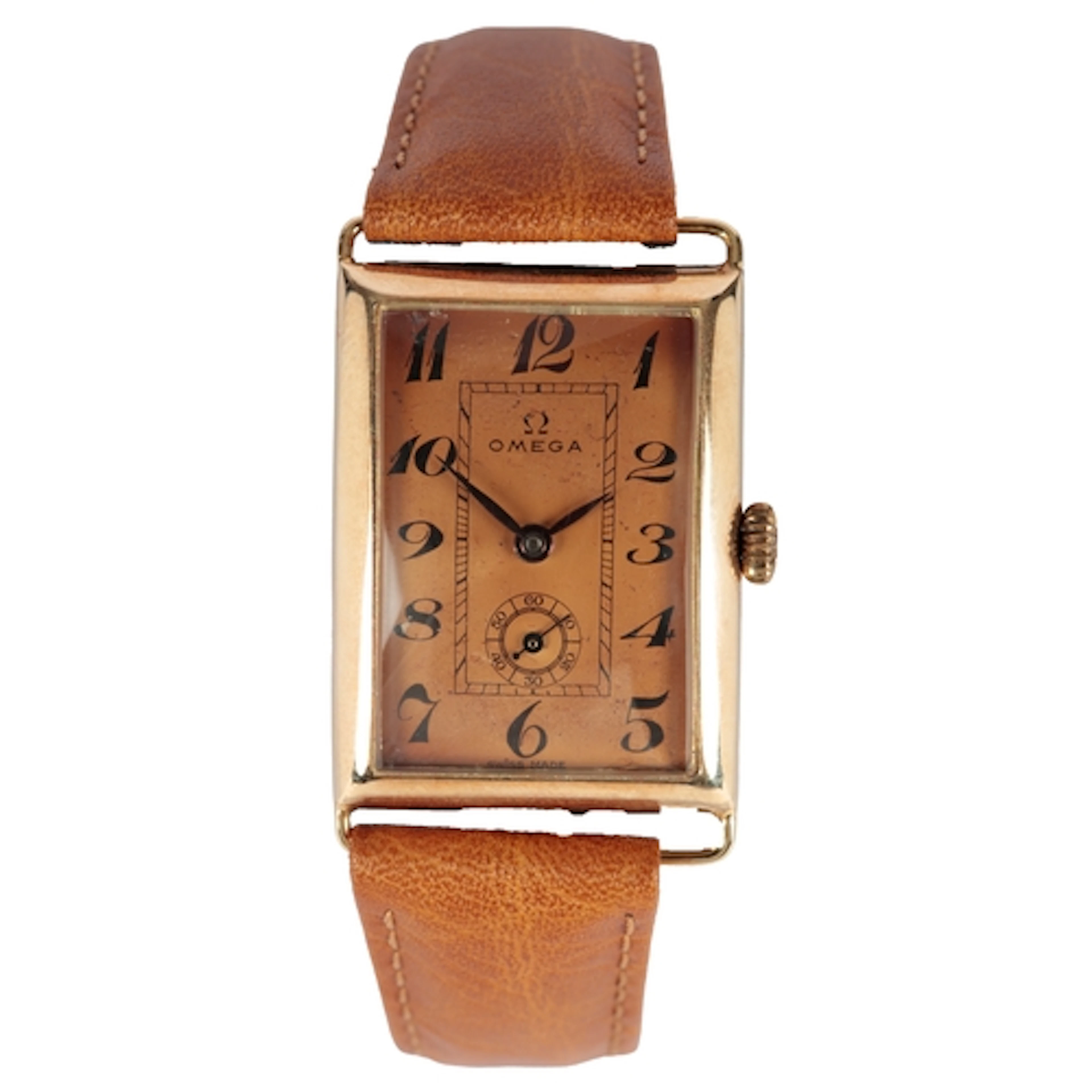 A gentleman's stylish early 1930's 14k gold Omega manual win...
