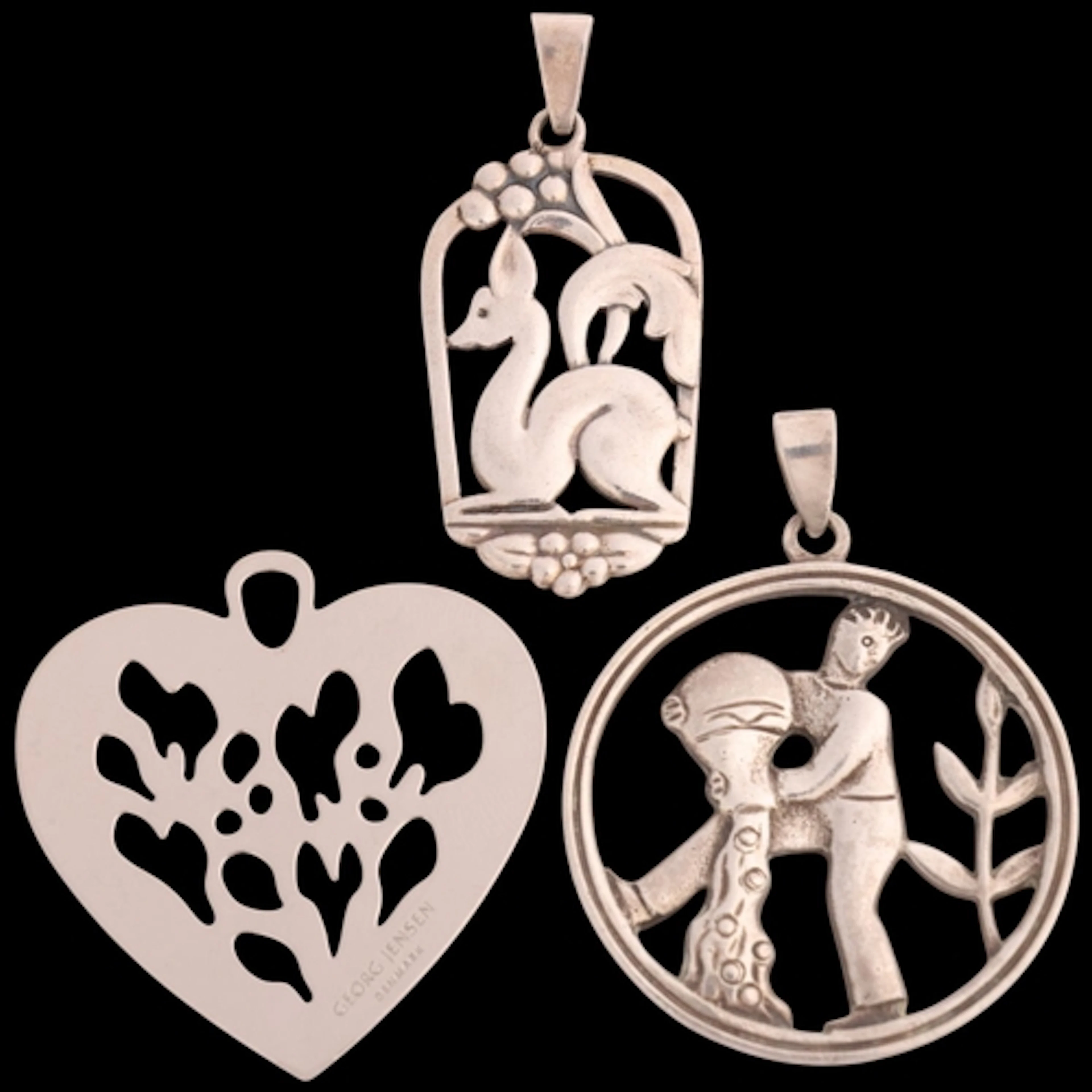 2 Art Deco style Danish silver pendants, makers include Chri...