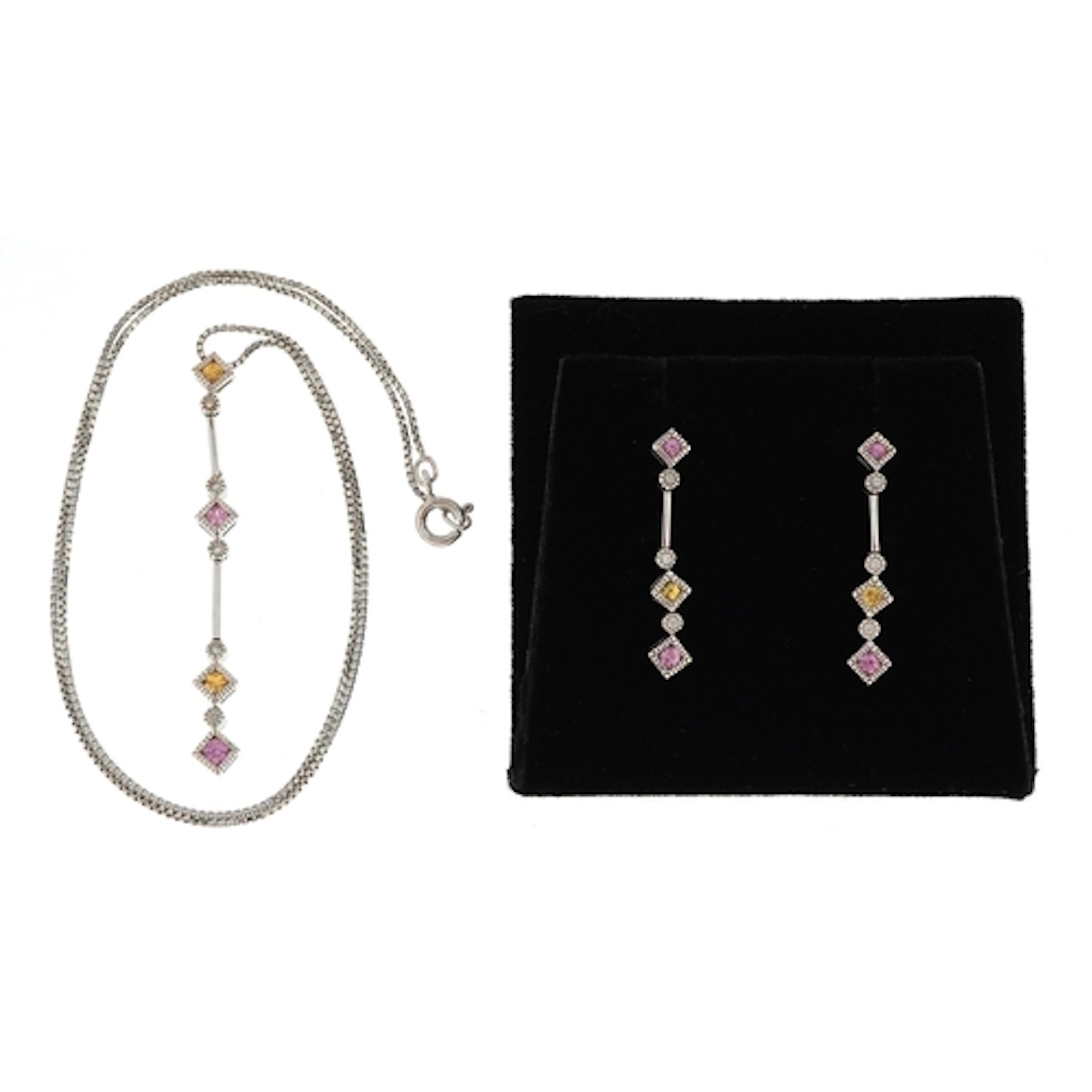 Art Deco style 18ct white gold pendant on an 18ct gold neckl...