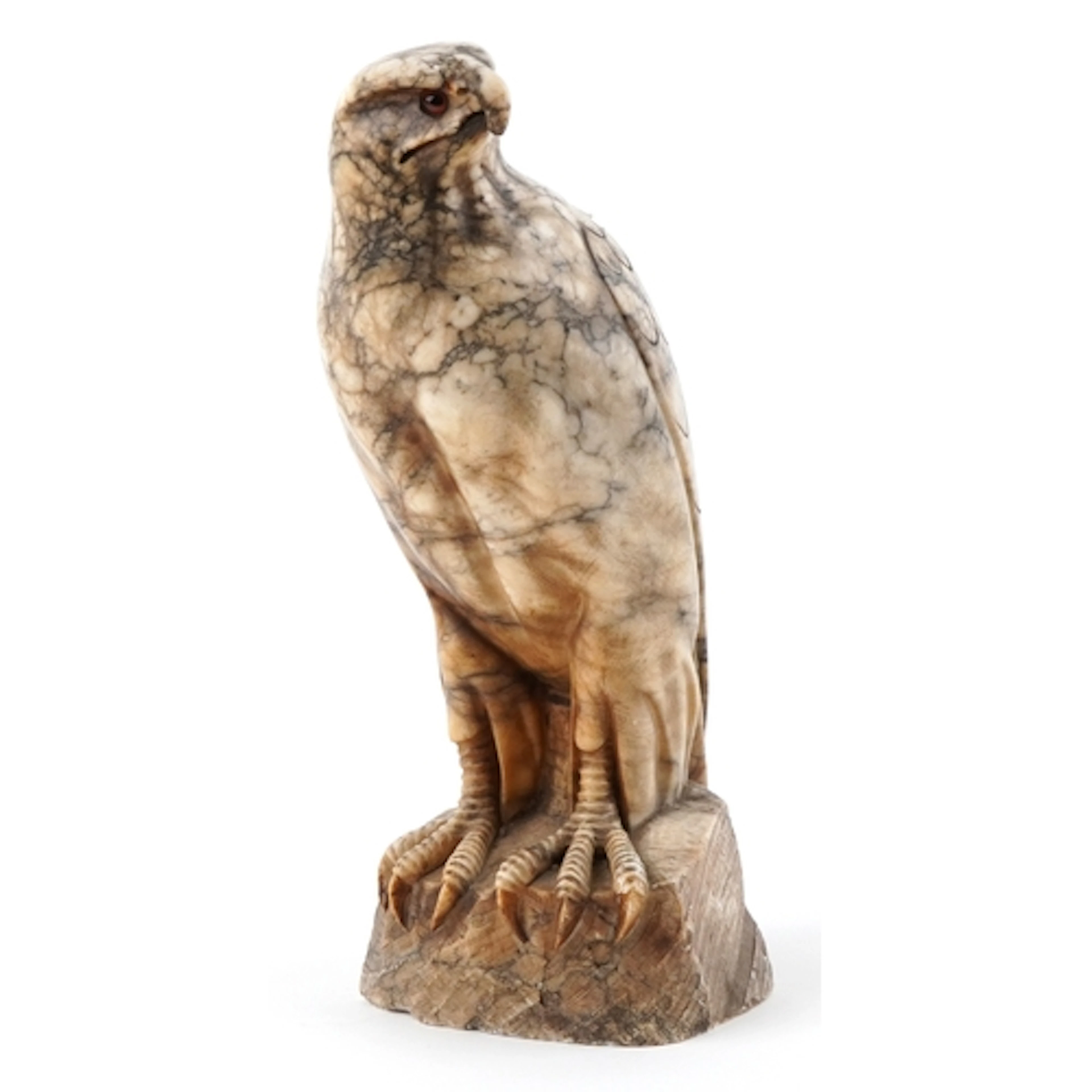 Large 19th/20th century carved alabaster study of a falcon w...