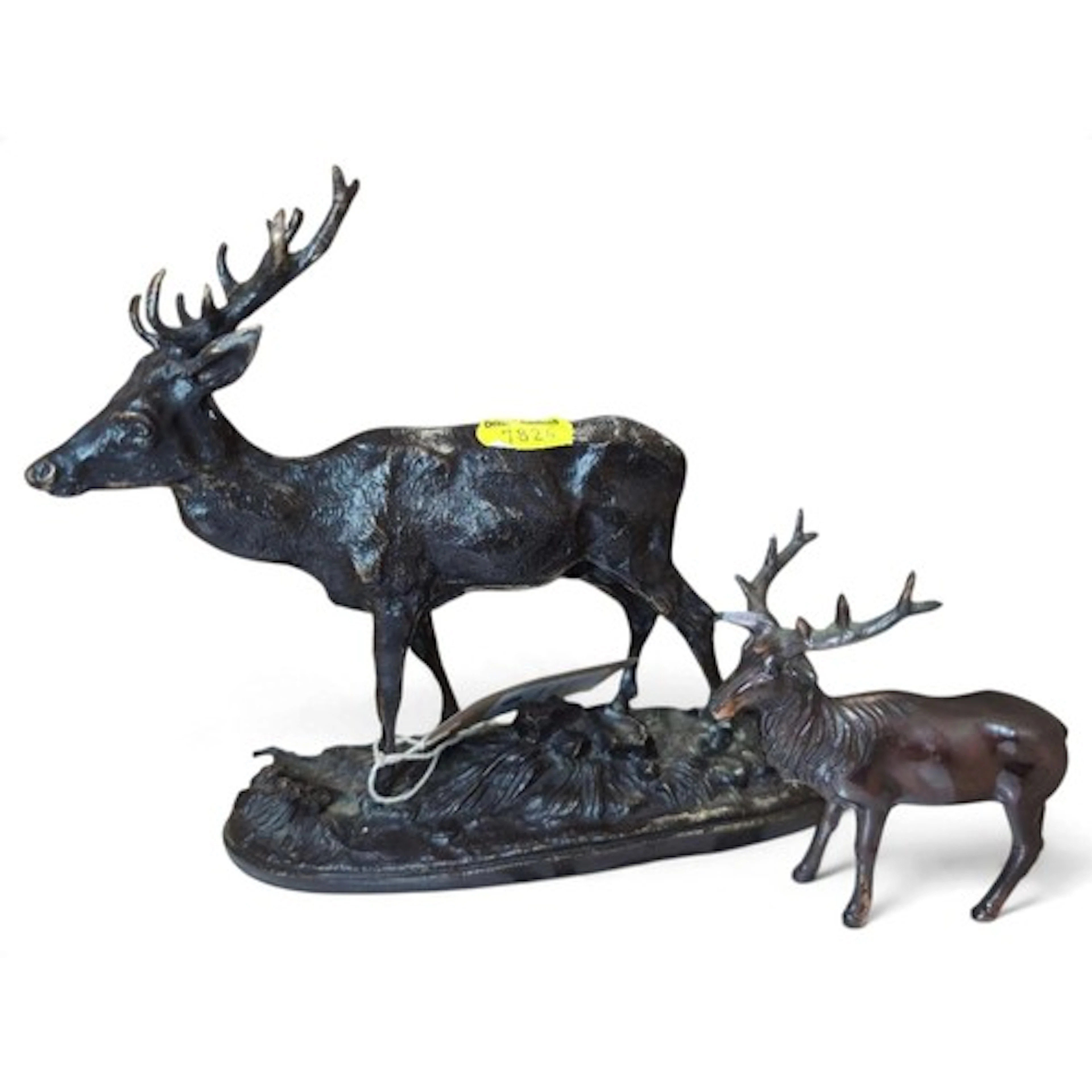 After Mene, bronzed stag sculpture; together with 1 other, s...