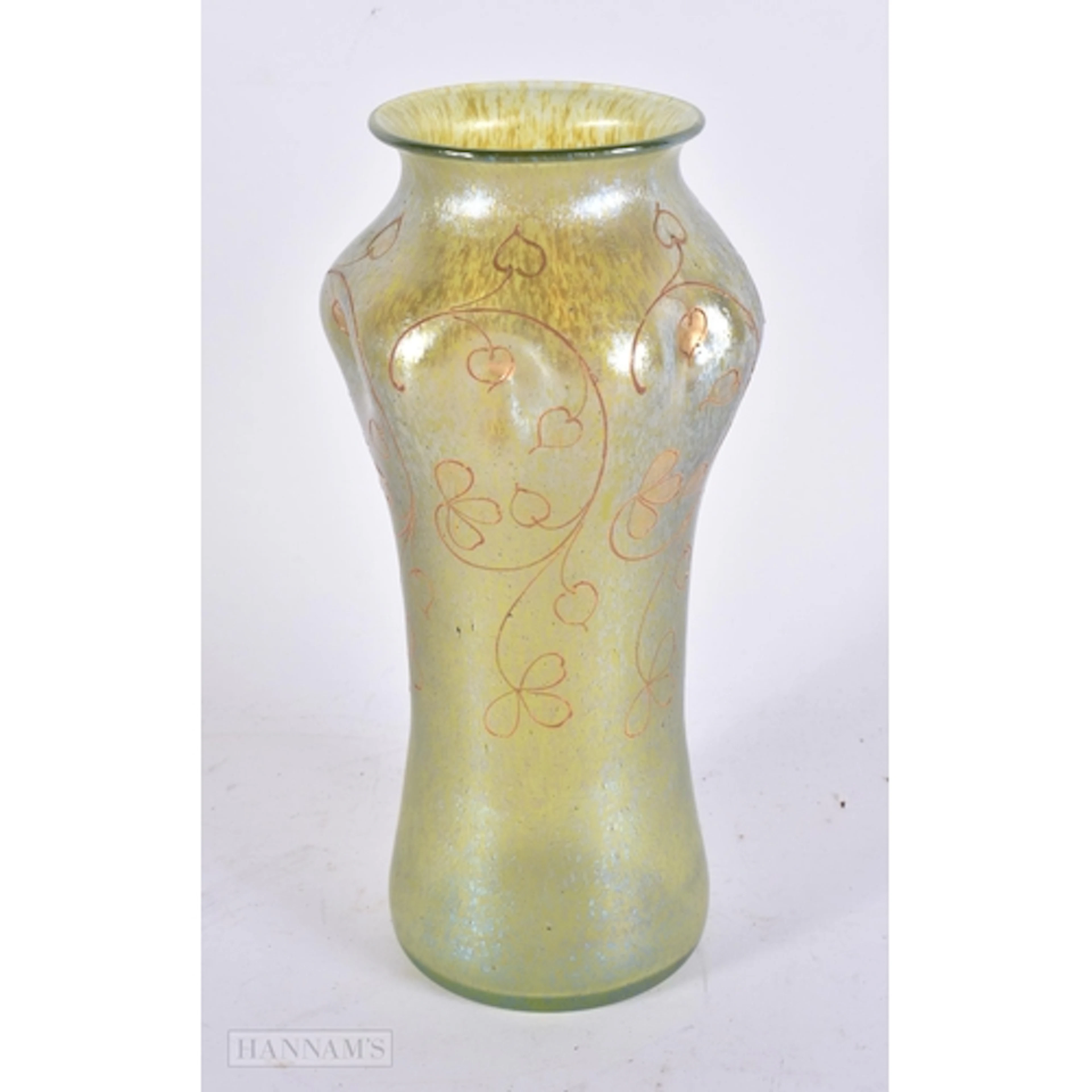 A STYLISH AUSTRIAN IRIDESCENT GLASS VASE possibly Loetz, gil...